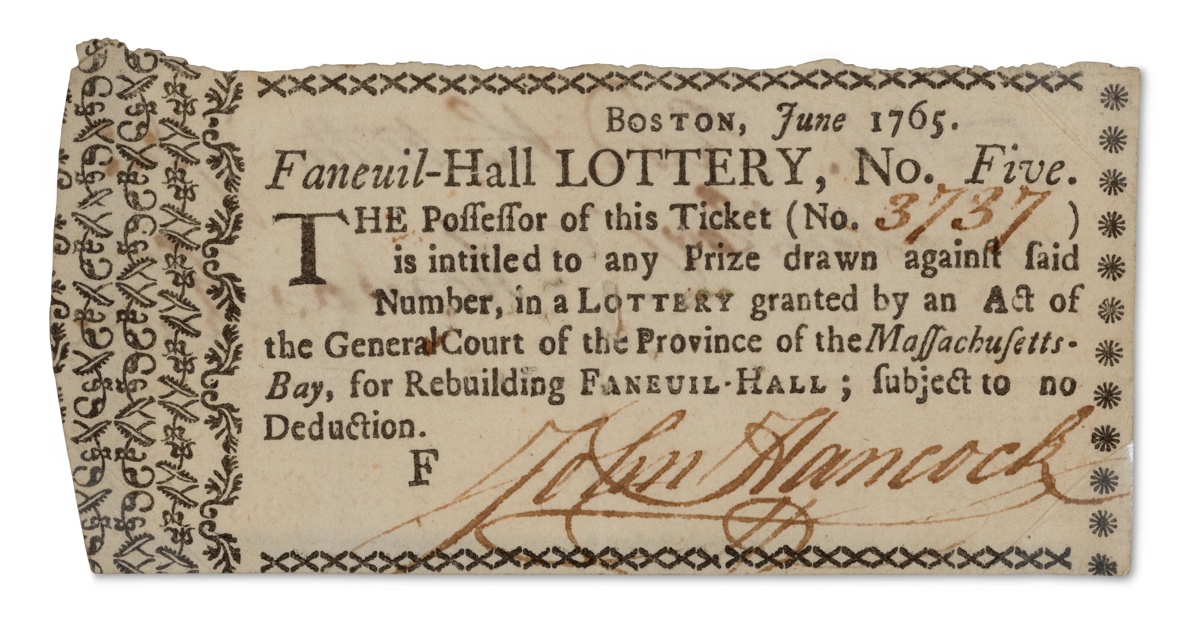 Lottery Ticket for the Rebuilding of Faneuil-Hall