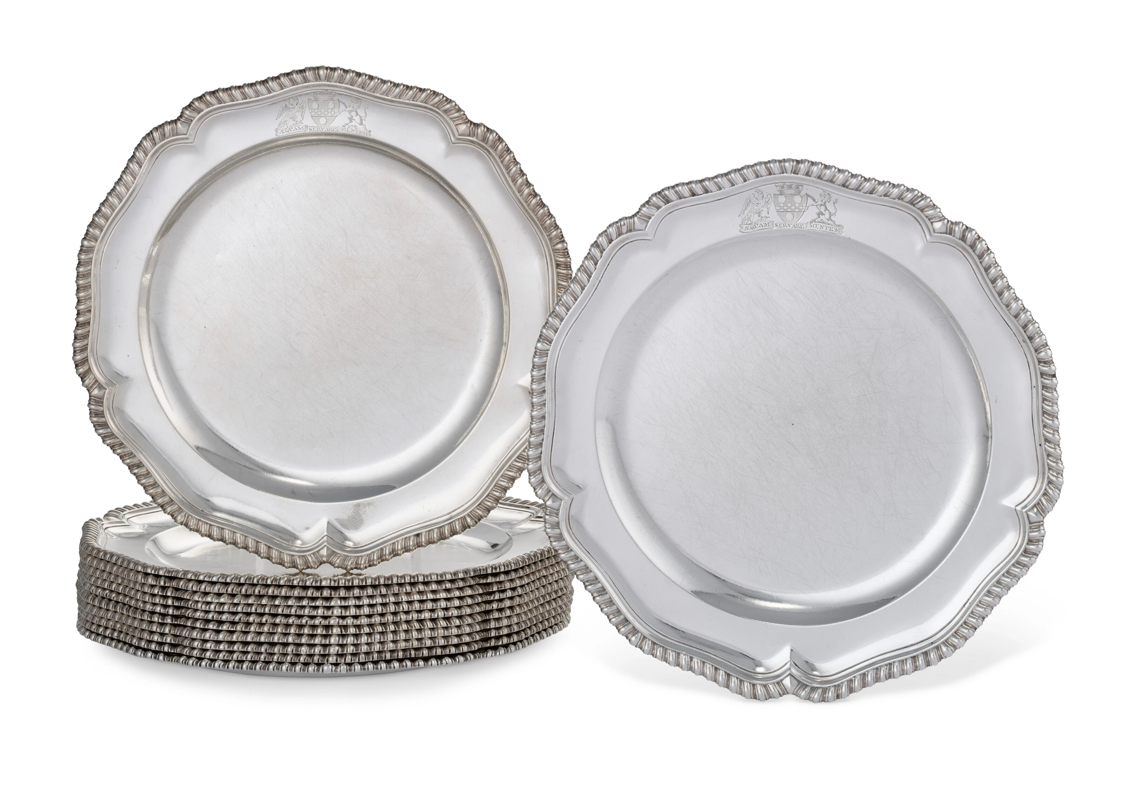 A Set of Twelve George Ii Silver Dinner Plates