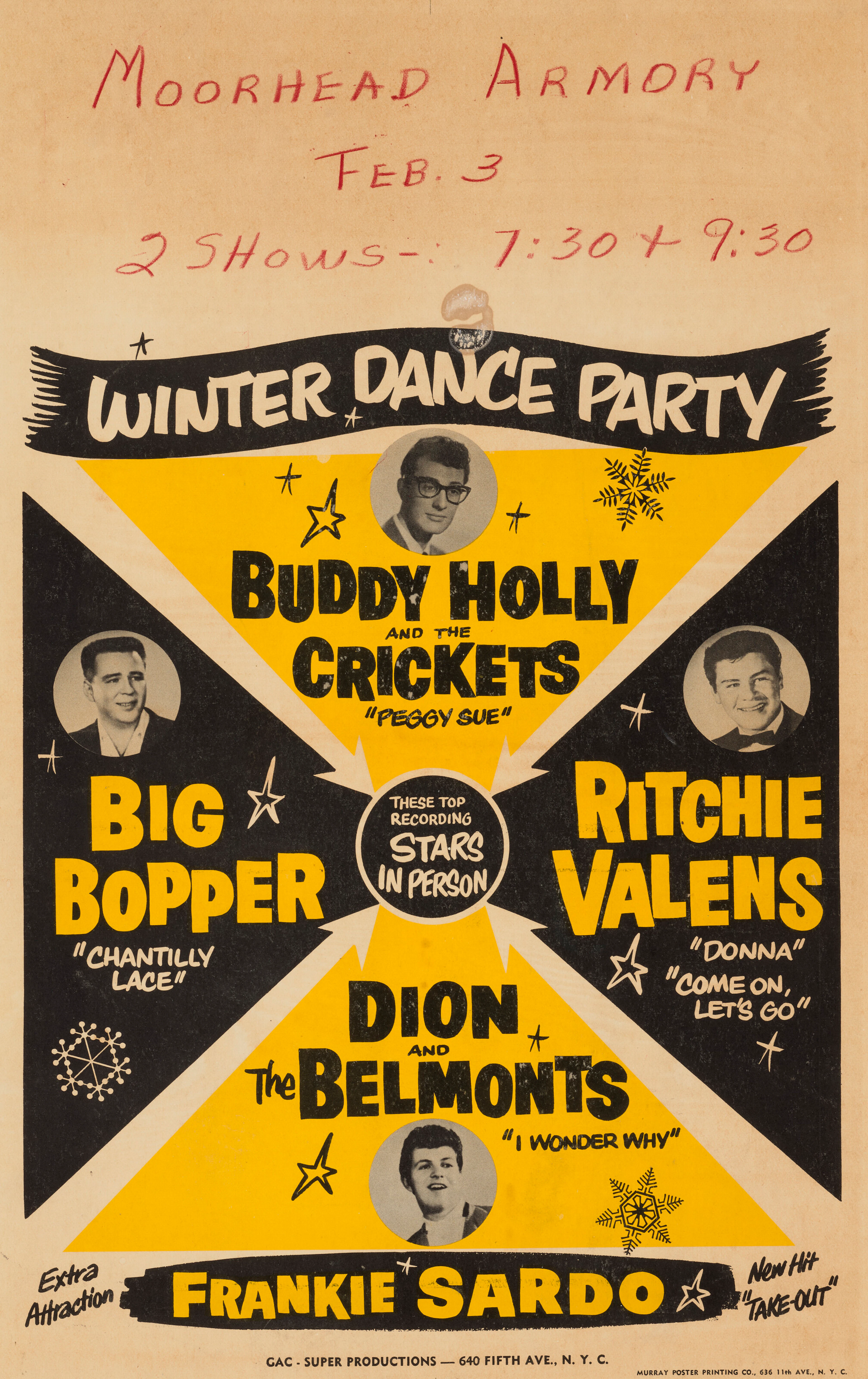 BUDDY HOLLY: A RARE CONCERT POSTER FOR 3 FEBRUARY 1959, KNOWN AS 'THE