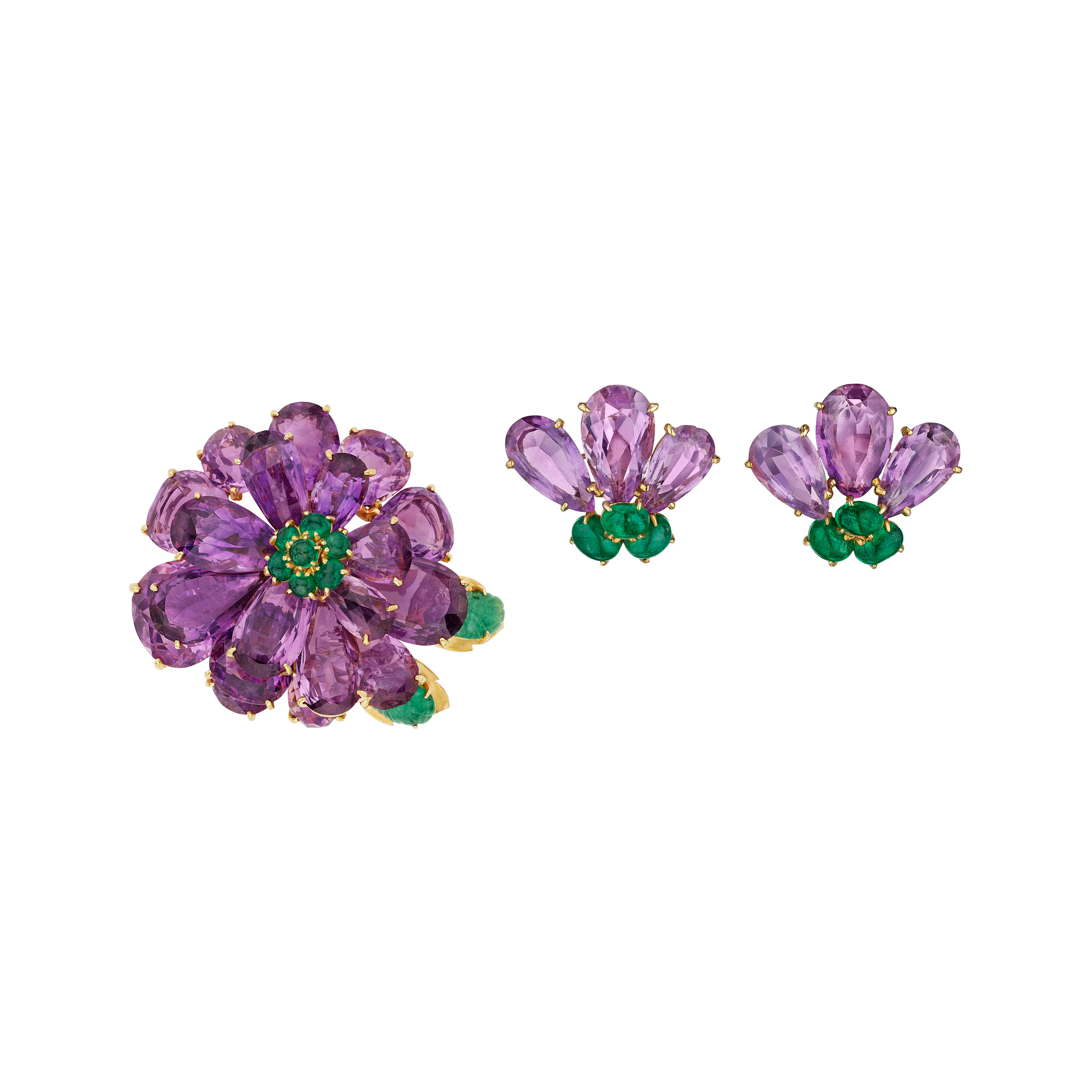 Set of Amethyst and Emerald Jewelry, Mounted by Cartier