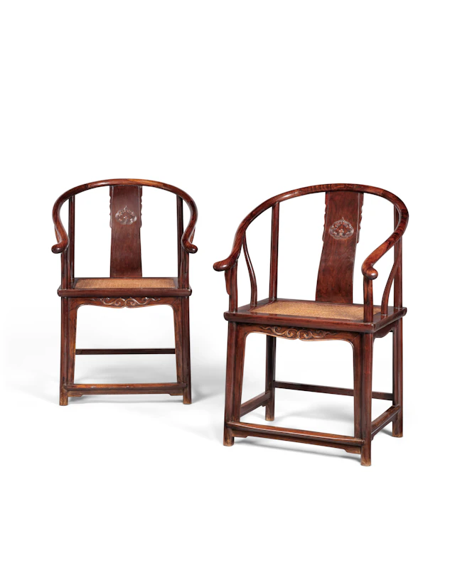 A Rare Pair of Huanghuali Horseshoe-Back Armchairs