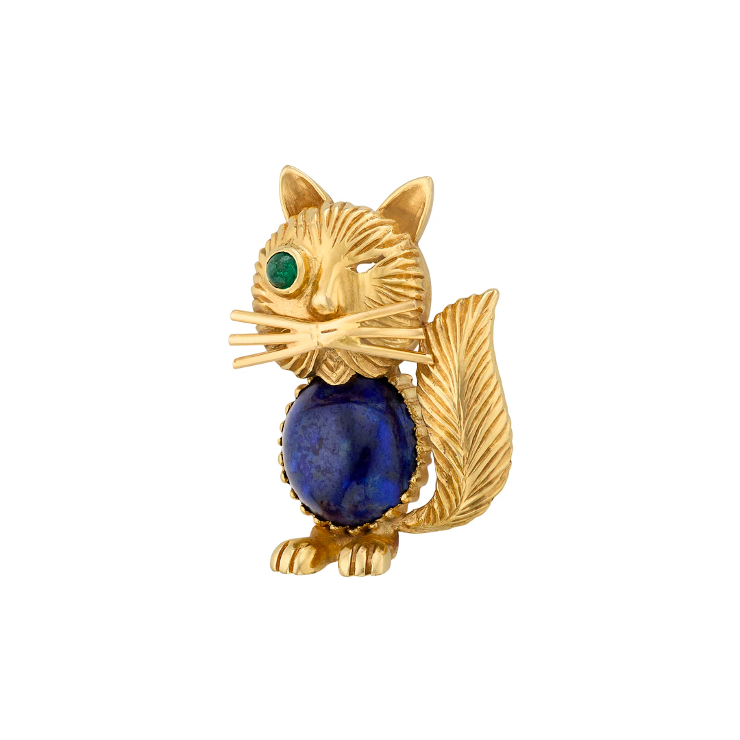 Van Cleef & Arpels Lapis Lazuli, Emerald and Gold Cat Brooch