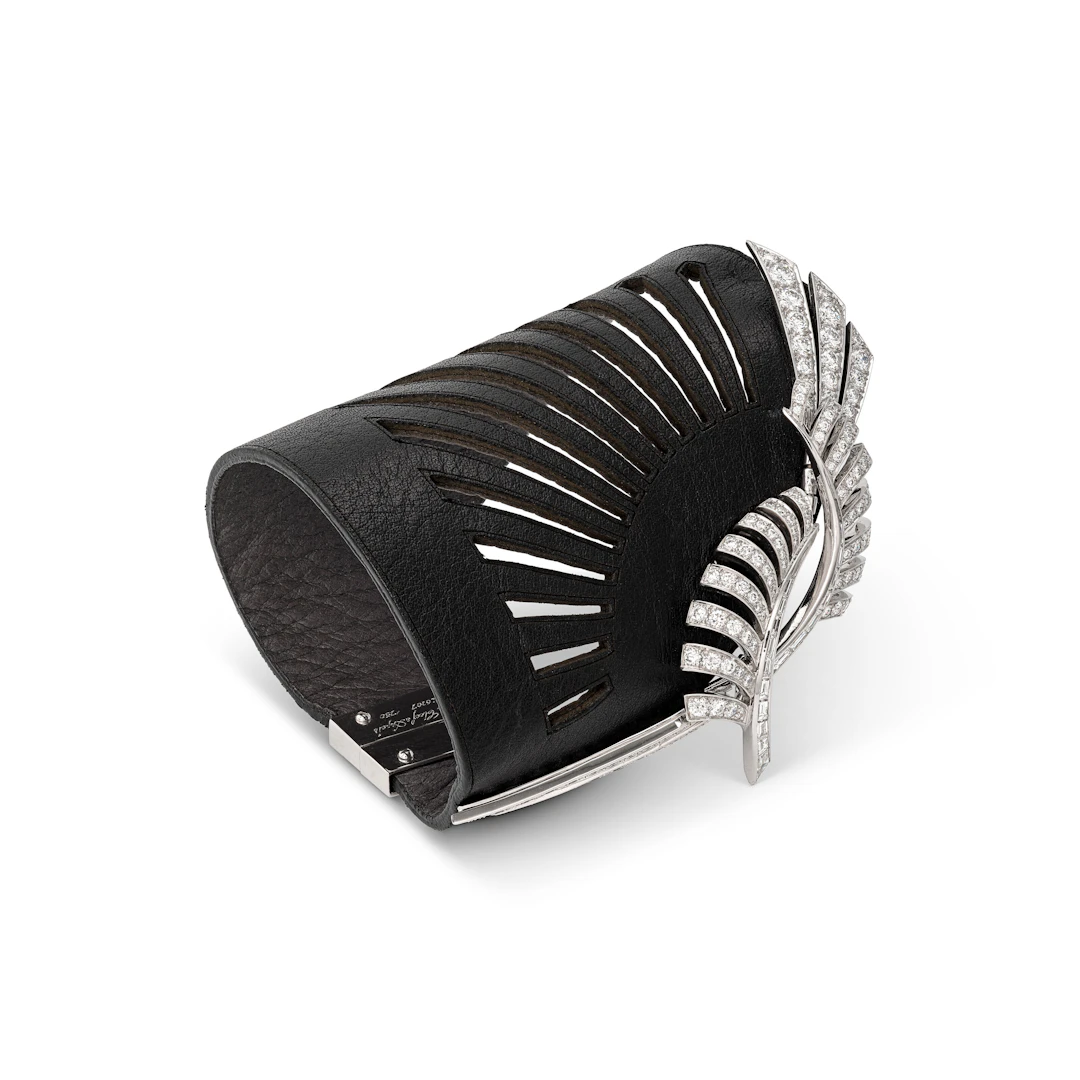 Van Cleef & Arpels Diamond and Leather 'Étincelle' Cuff