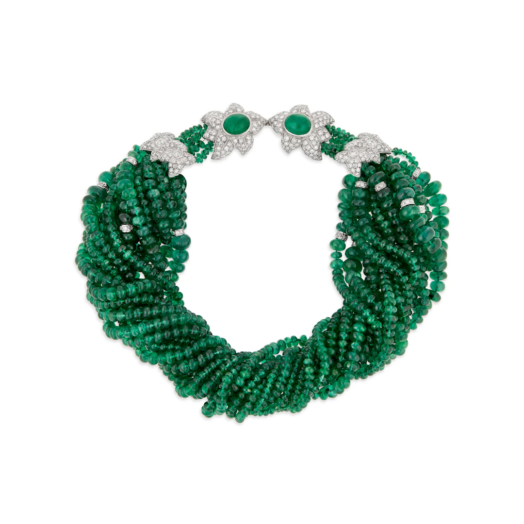Multi-Strand Emerald and Diamond Necklace