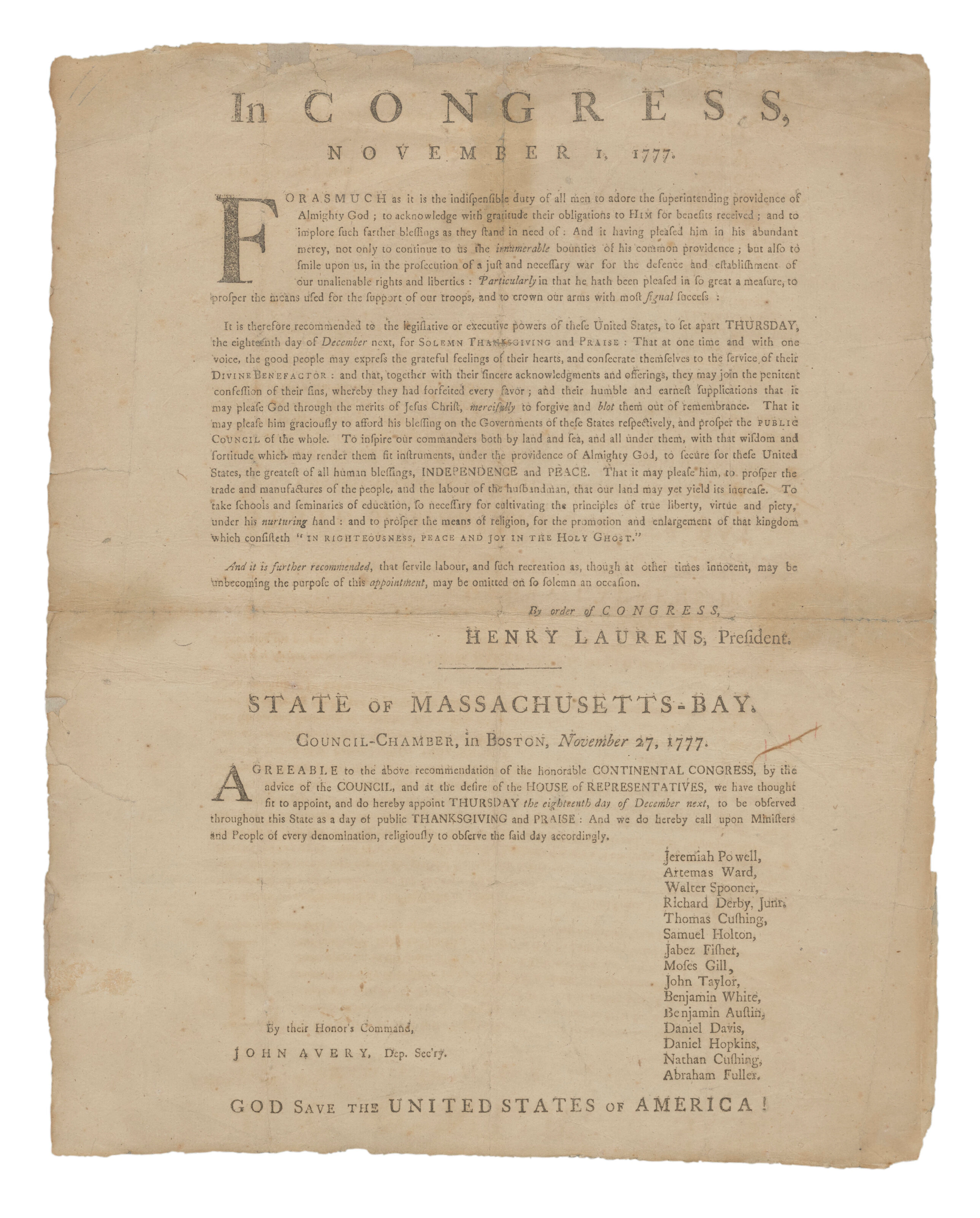 The First National Thanksgiving Proclamation