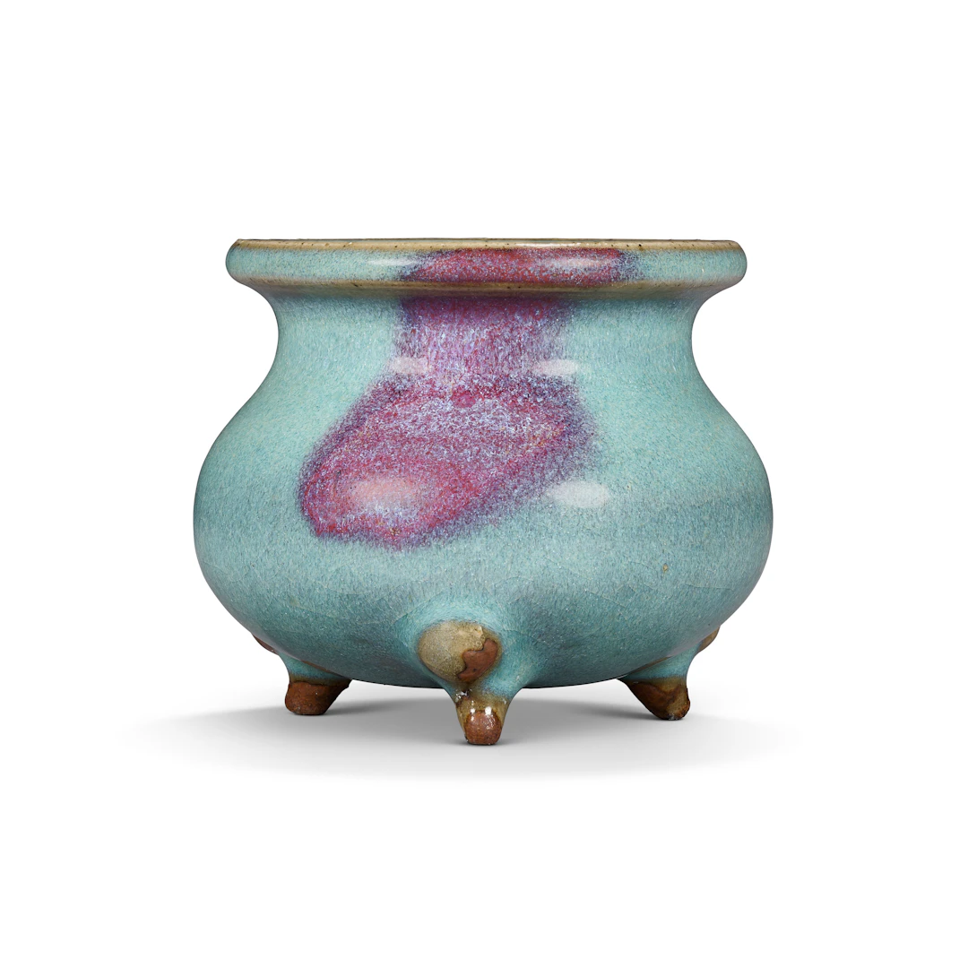A Small Purple-Splashed Sky-Blue Glazed Jun Tripod Censer