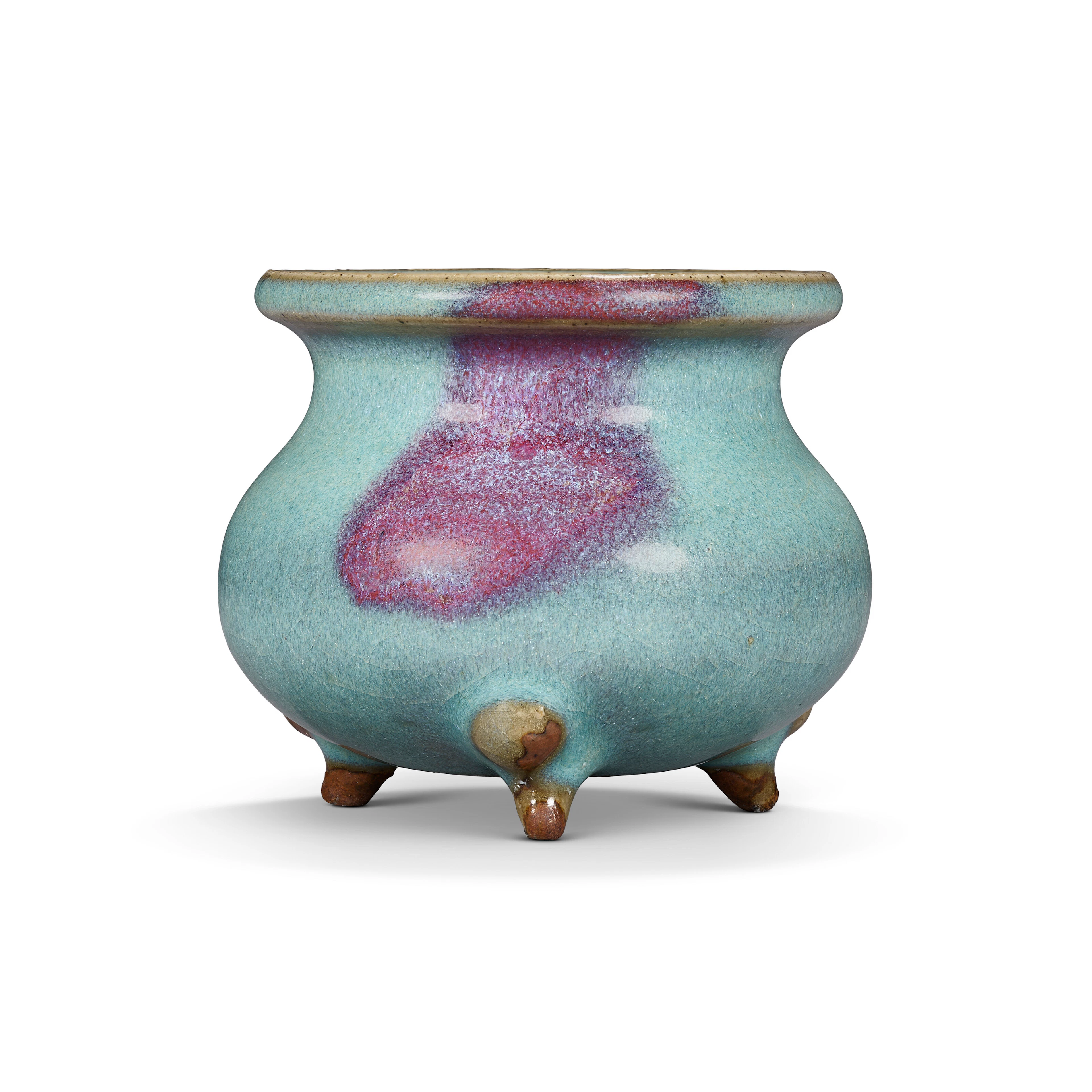 A Small Purple-Splashed Sky-Blue Glazed Jun Tripod Censer