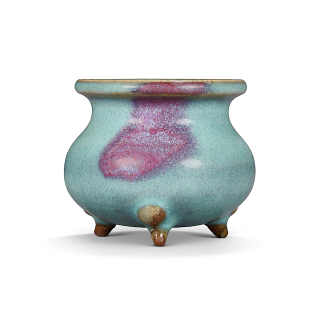 A Small Purple-Splashed Sky-Blue Glazed Jun Tripod Censer