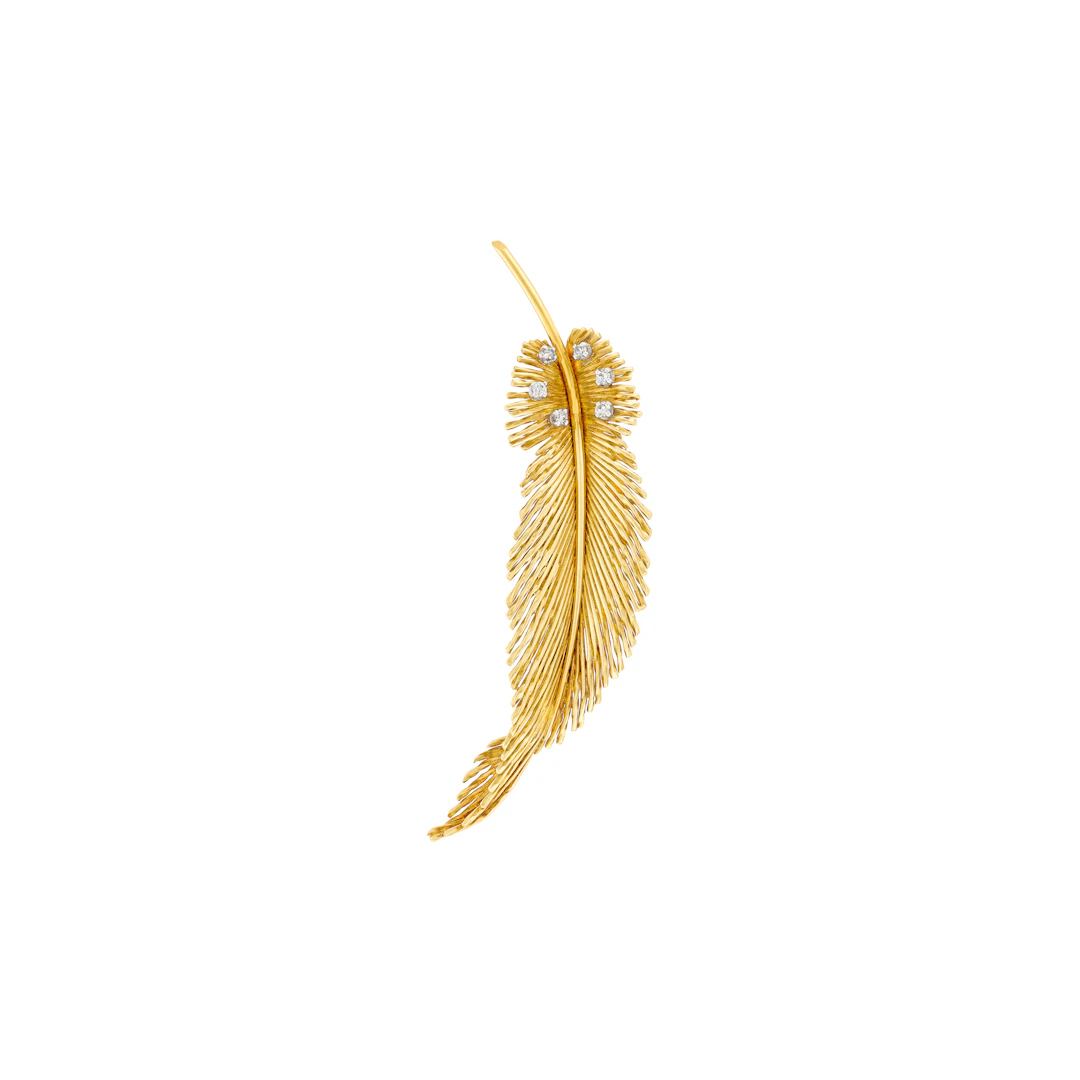 Sterlé Diamond and Gold Feather Brooch