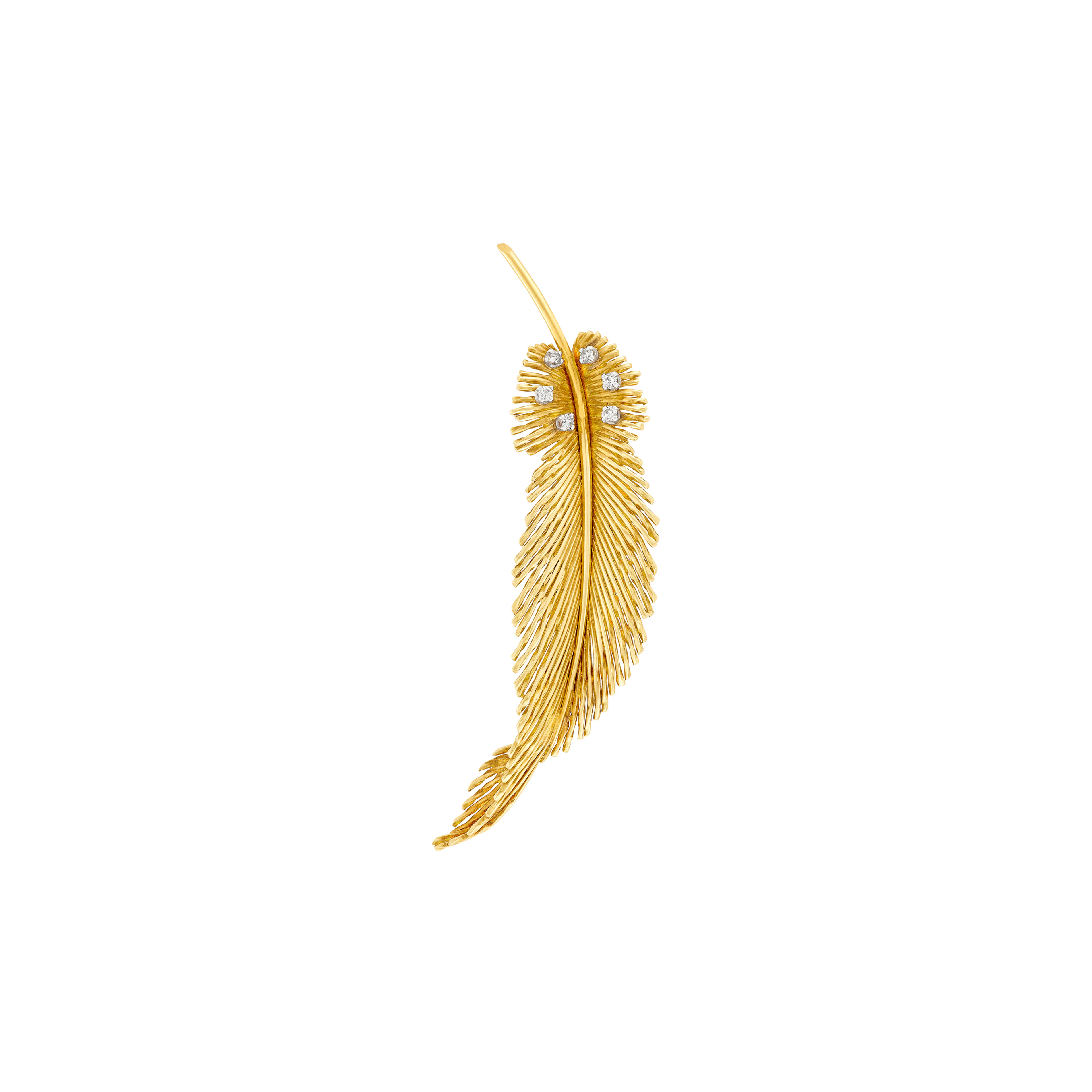 Sterlé Diamond and Gold Feather Brooch