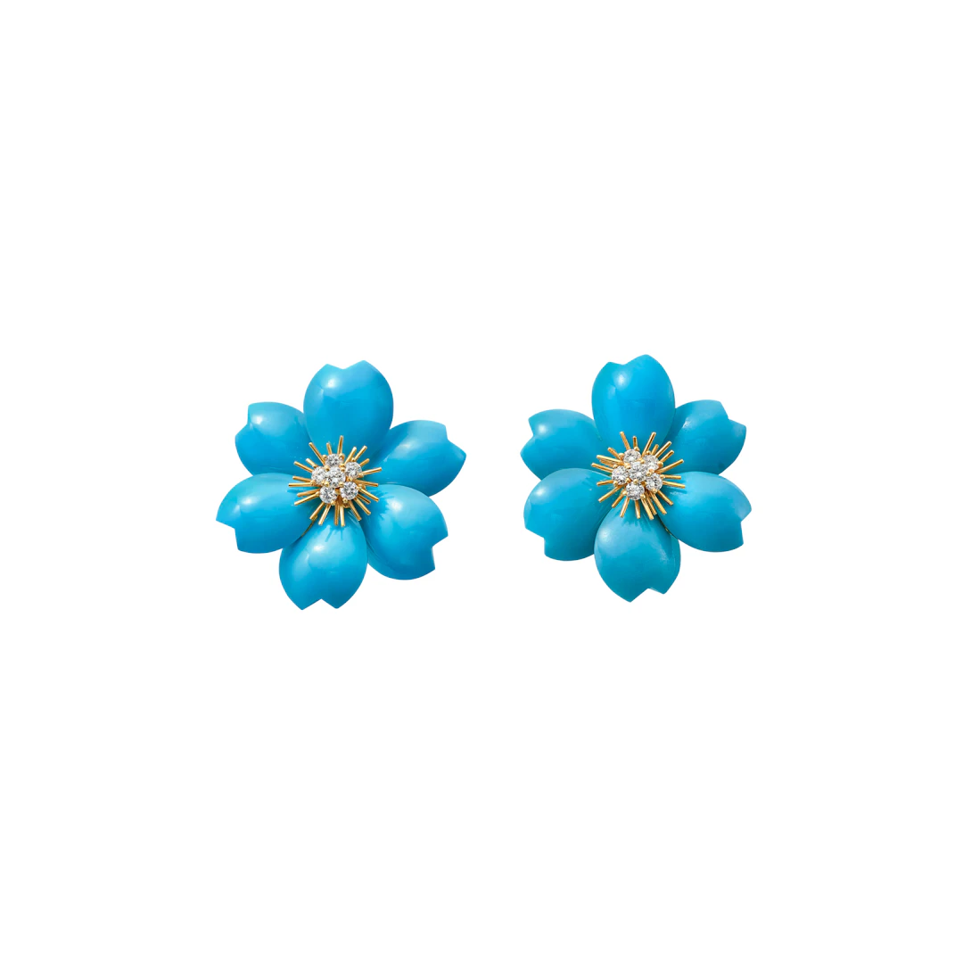 Van Cleef & Arpels Turquoise and Diamond 'Rose De noël' Earrings