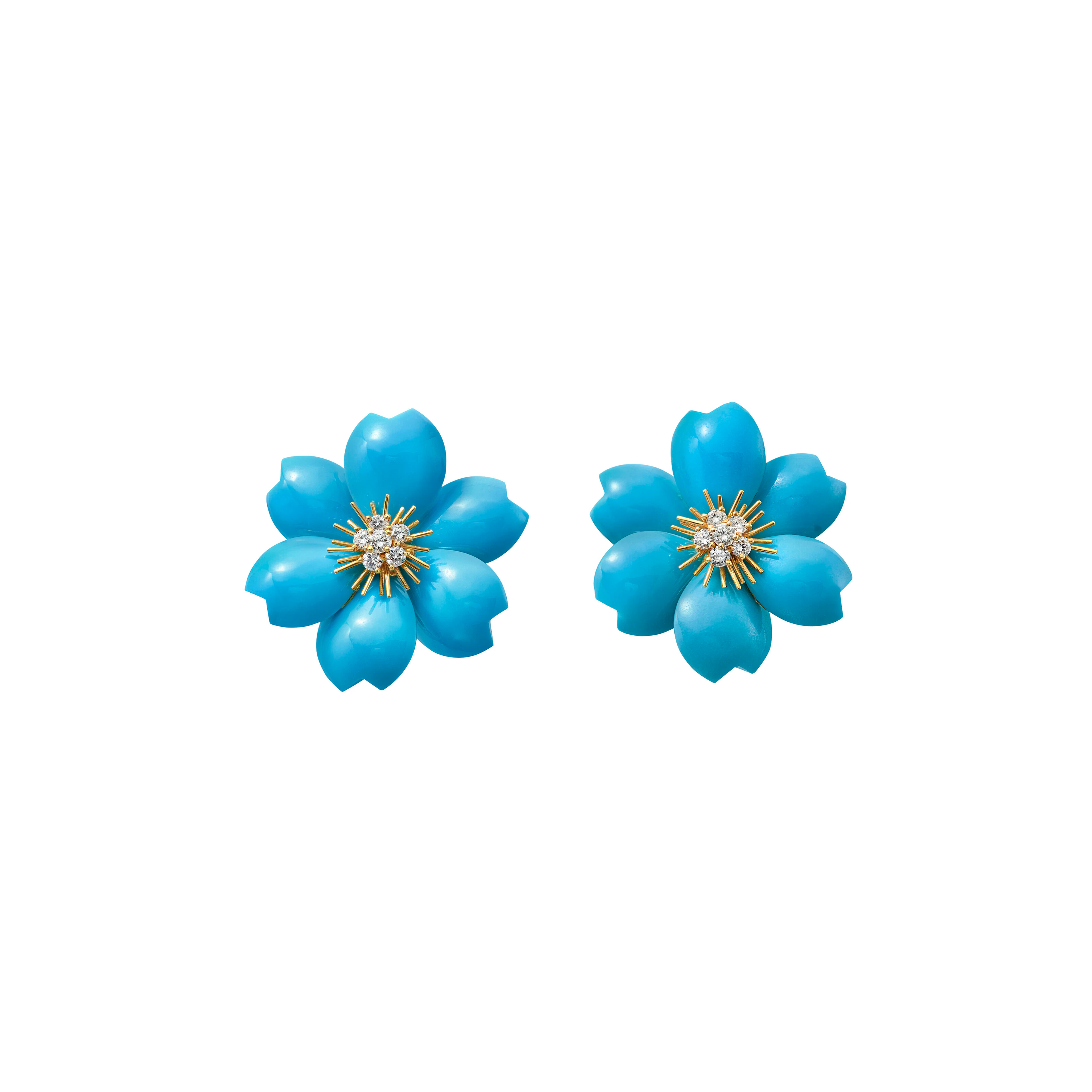 Van Cleef & Arpels Turquoise and Diamond 'Rose De noël' Earrings