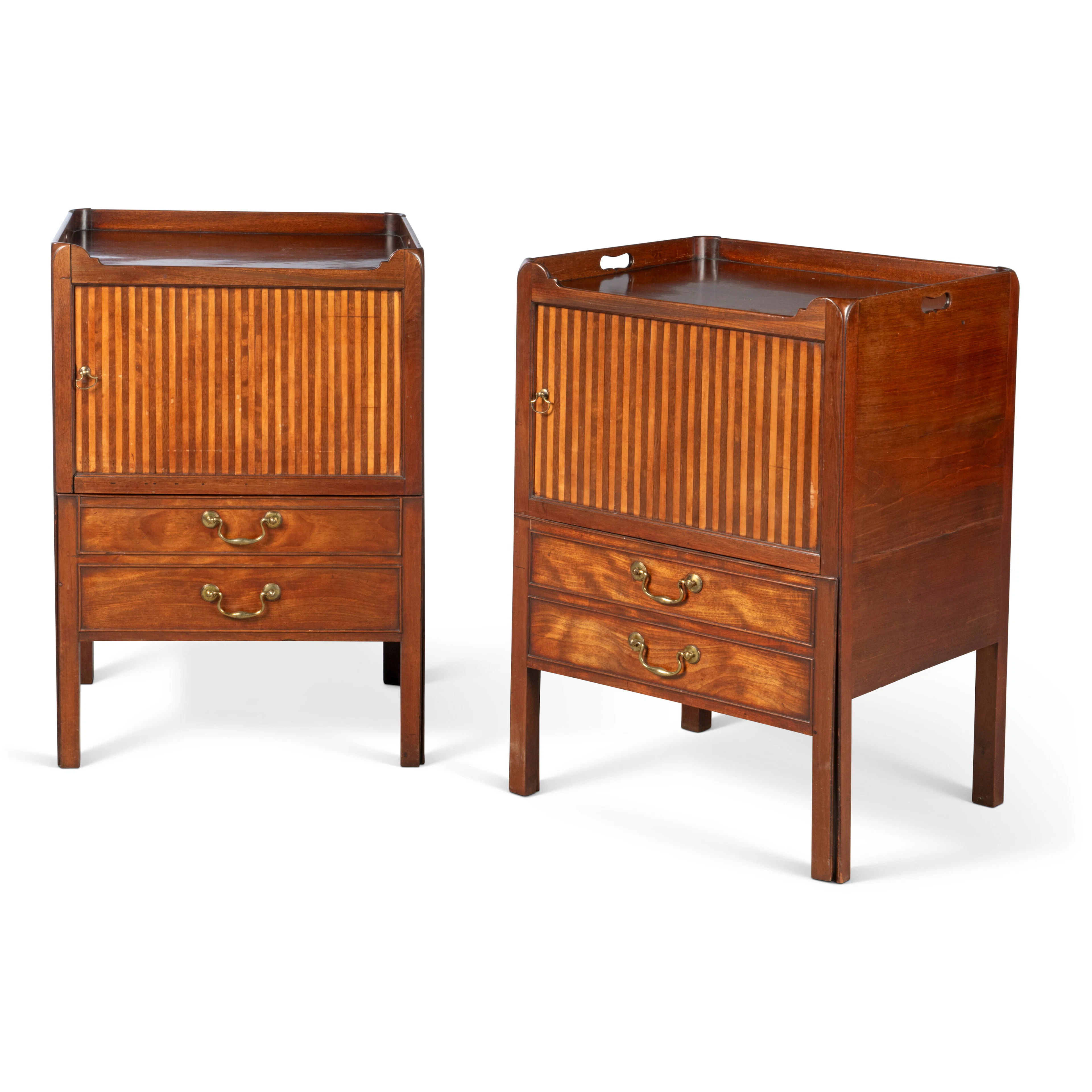 A Pair of George Iii Mahogany, Amaranth and Sycamore Bedside Cabinets