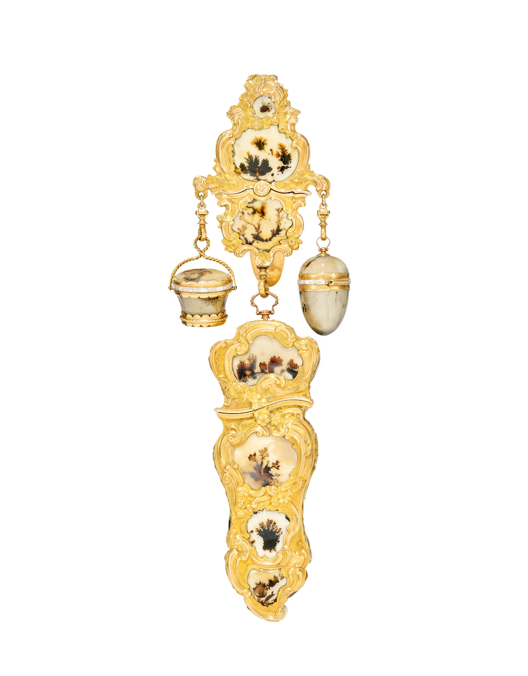 A George Ii Agate-Mounted Gold and Gilt-Metal Chatelaine with Necessaire