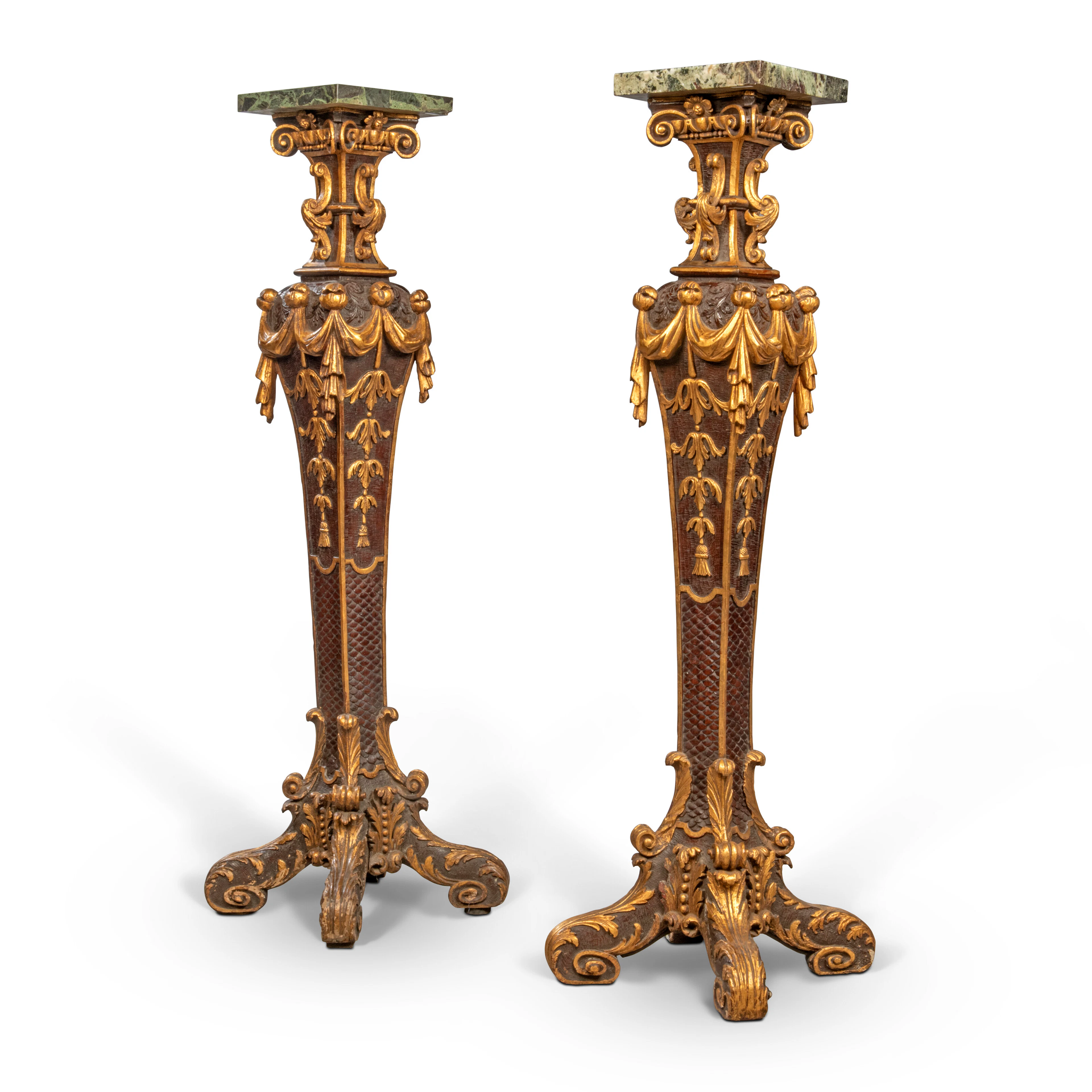 A Pair of George Ii Parcel-Gilt and Grained Torcheres