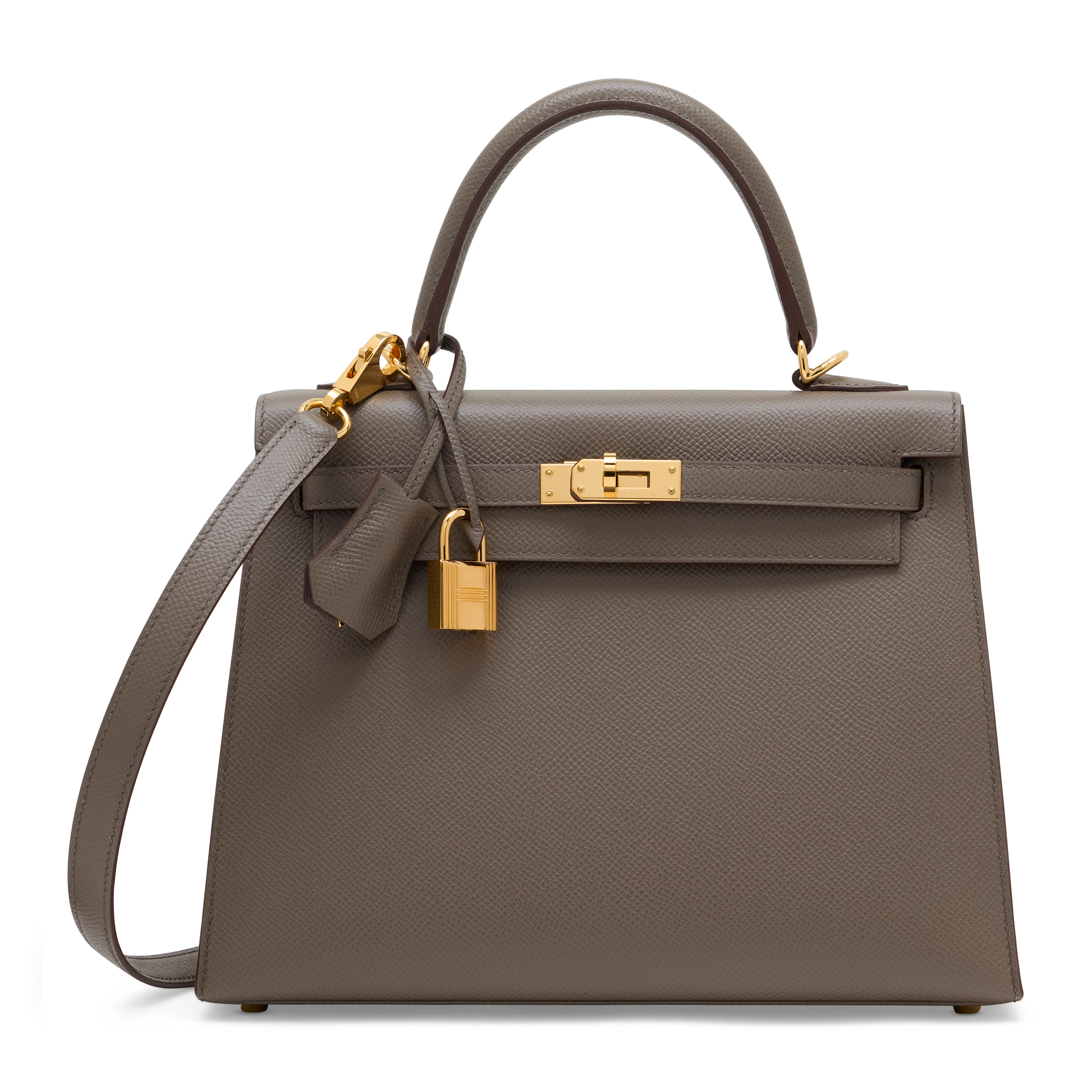 AN ÉTAIN EPSOM LEATHER SELLIER KELLY 25 WITH GOLD HARDWARE