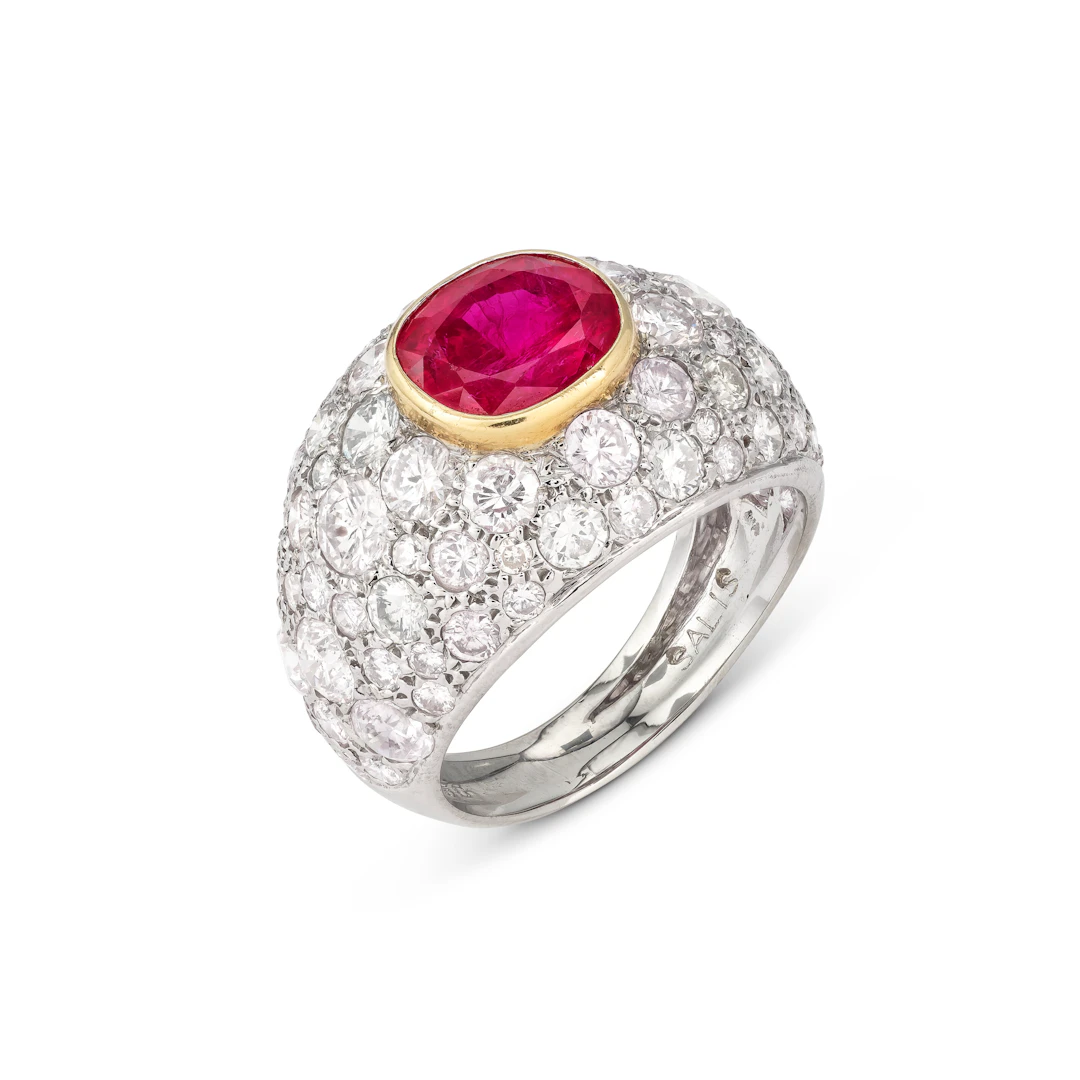 Ruby, Coloured Diamond and Diamond Ring