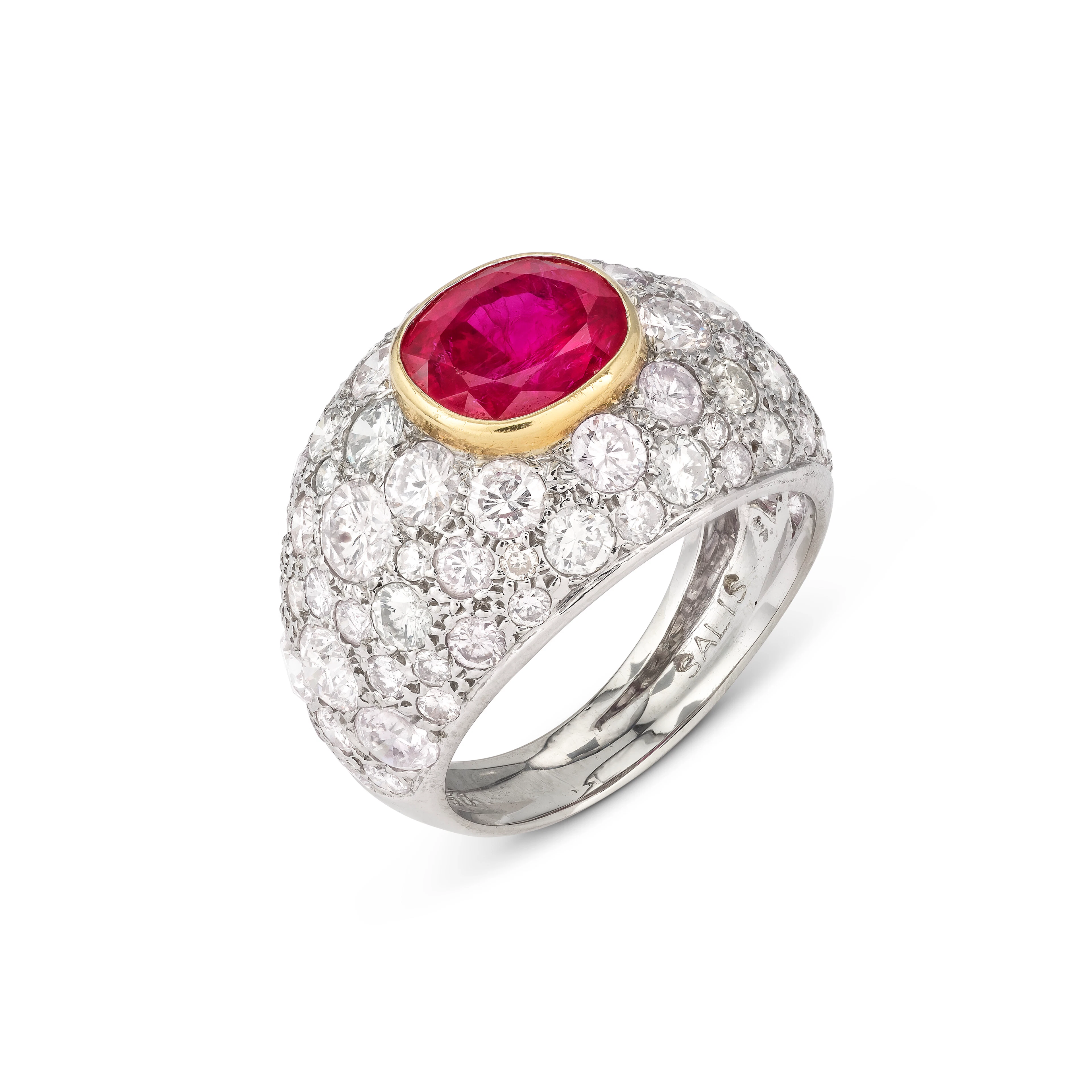 Ruby, Coloured Diamond and Diamond Ring