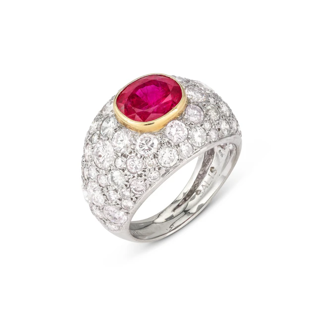 Ruby, Coloured Diamond and Diamond Ring