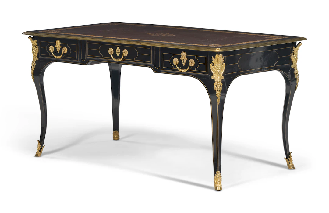 A Regence Ormolu-Mounted and Brass-Inlaid Ebonized Bureau Plat