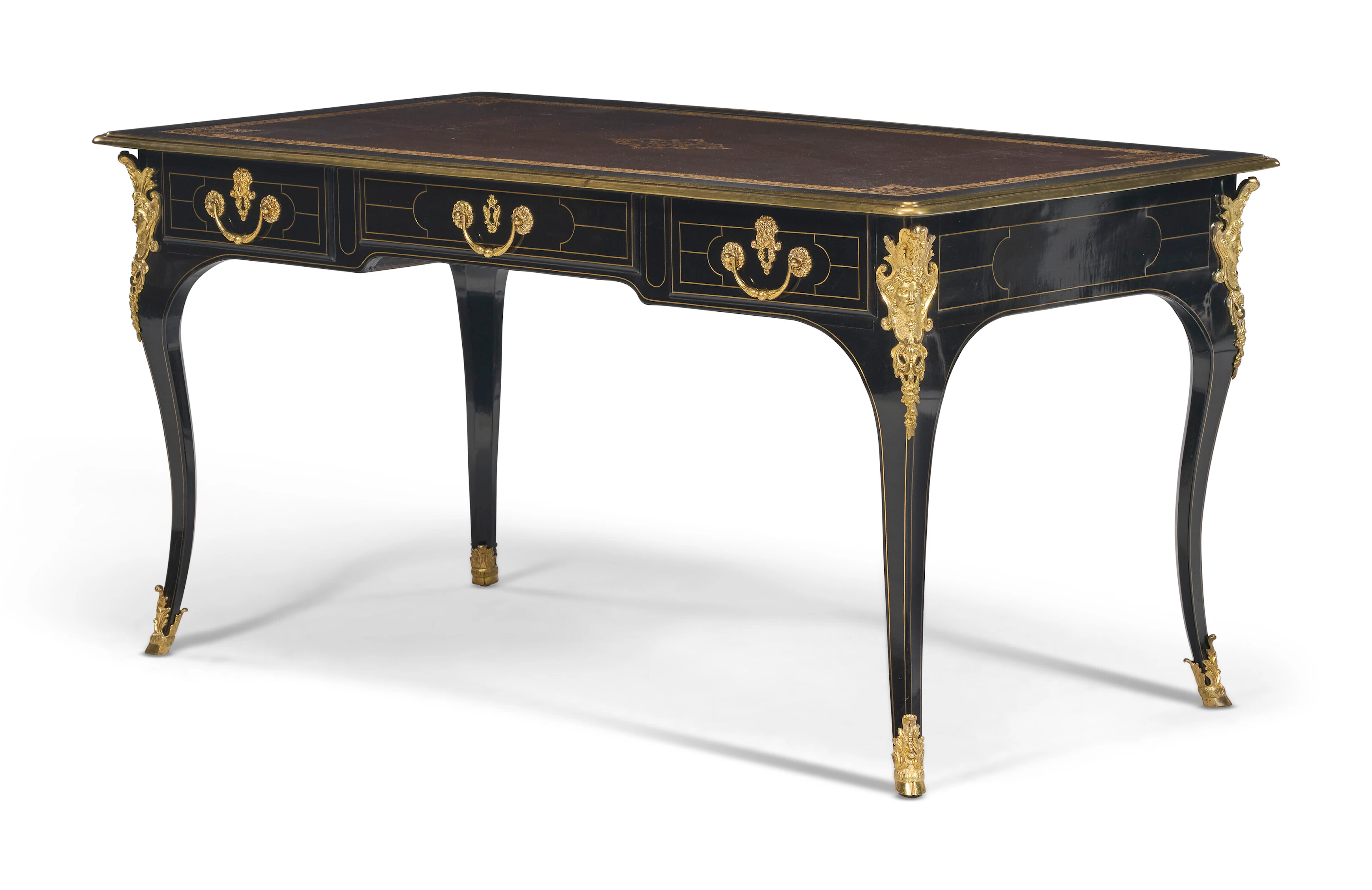 A Regence Ormolu-Mounted and Brass-Inlaid Ebonized Bureau Plat