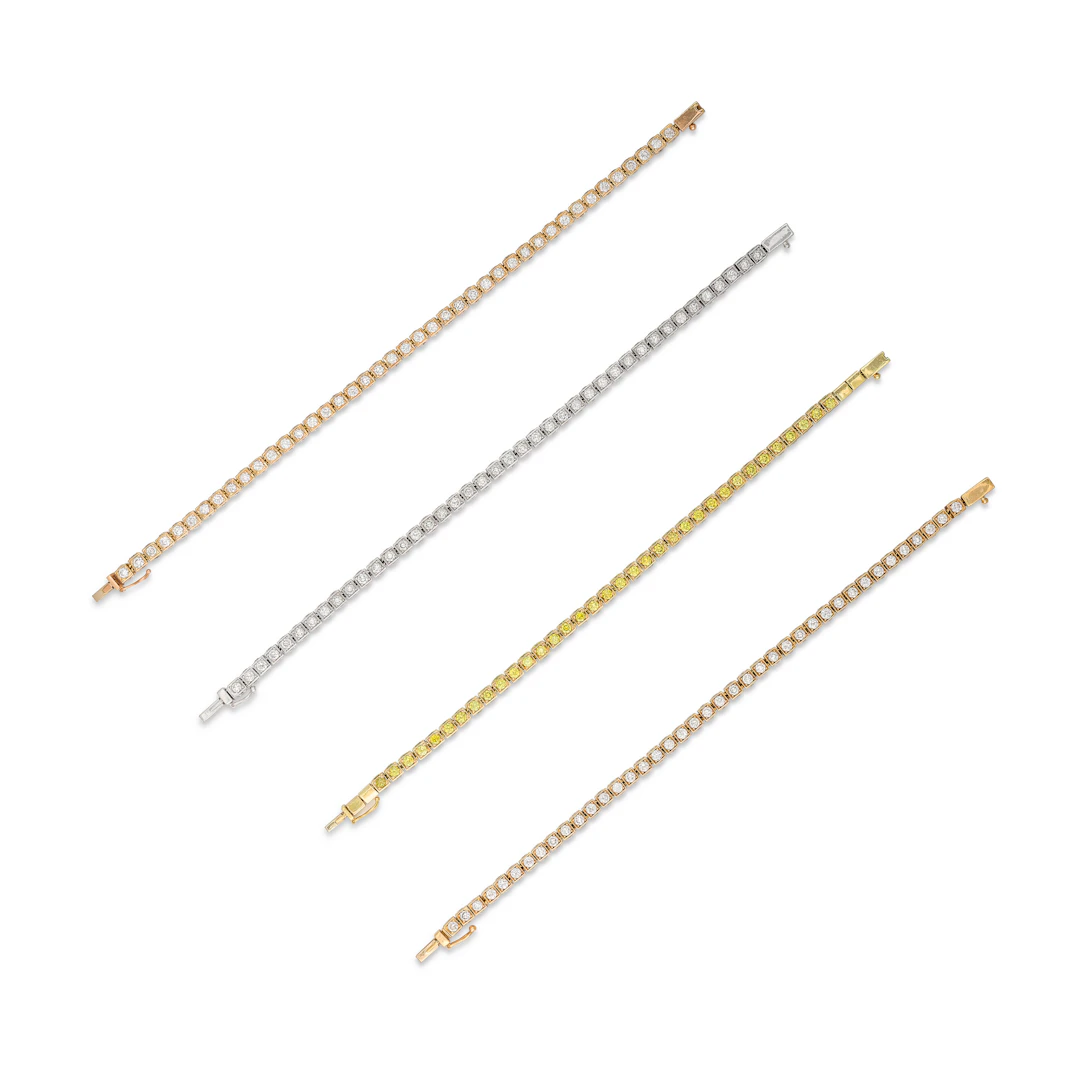 Group of Four Diamond and Coloured Diamond Bracelets