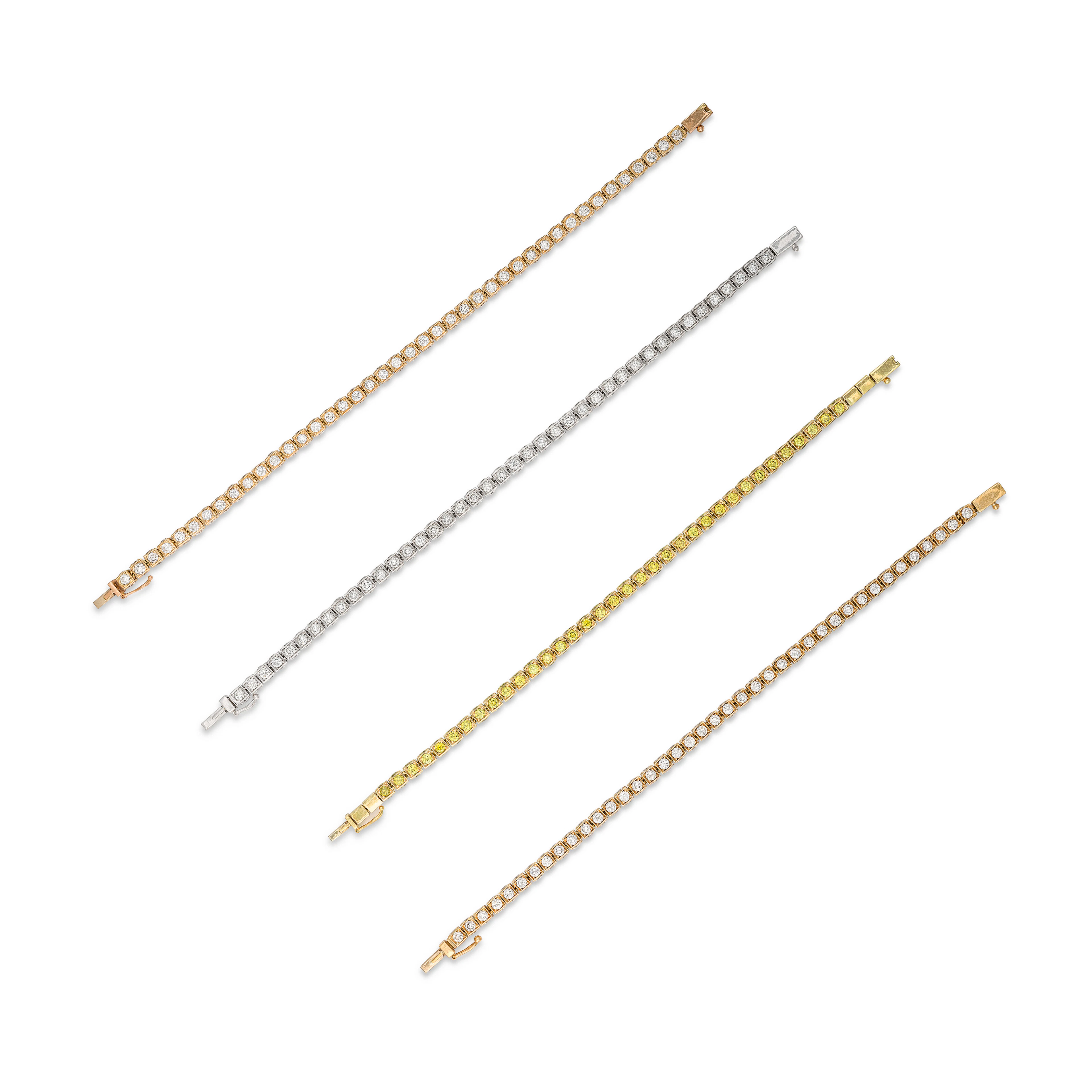 Group of Four Diamond and Coloured Diamond Bracelets