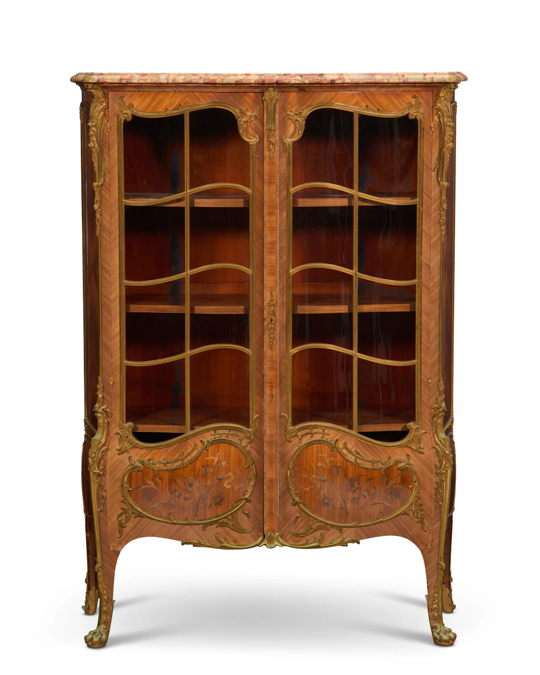 A French Ormolu-Mounted Kingwood, Tulipwood and Bois De Bout Marquetry Vitrine