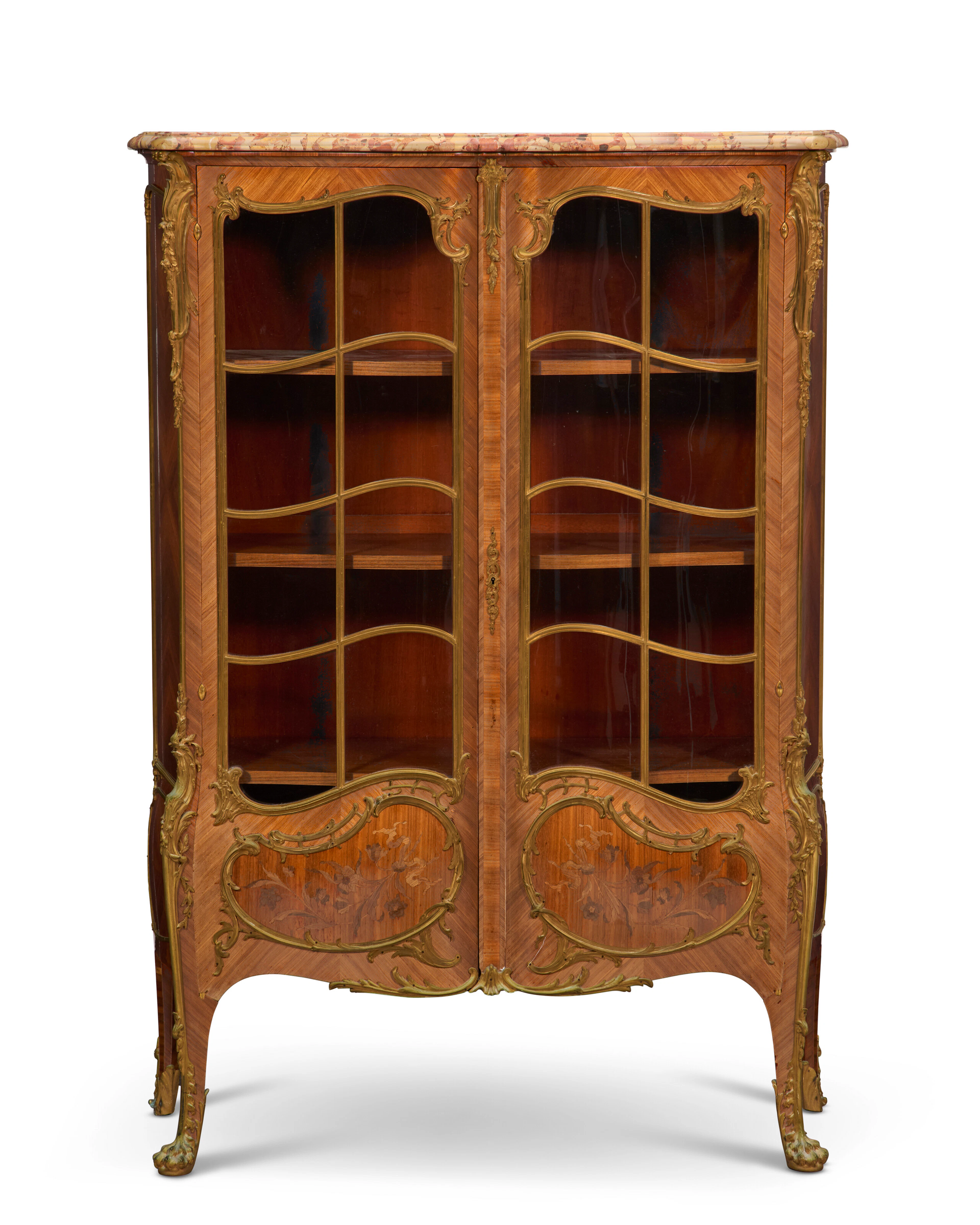 A French Ormolu-Mounted Kingwood, Tulipwood and Bois De Bout Marquetry Vitrine