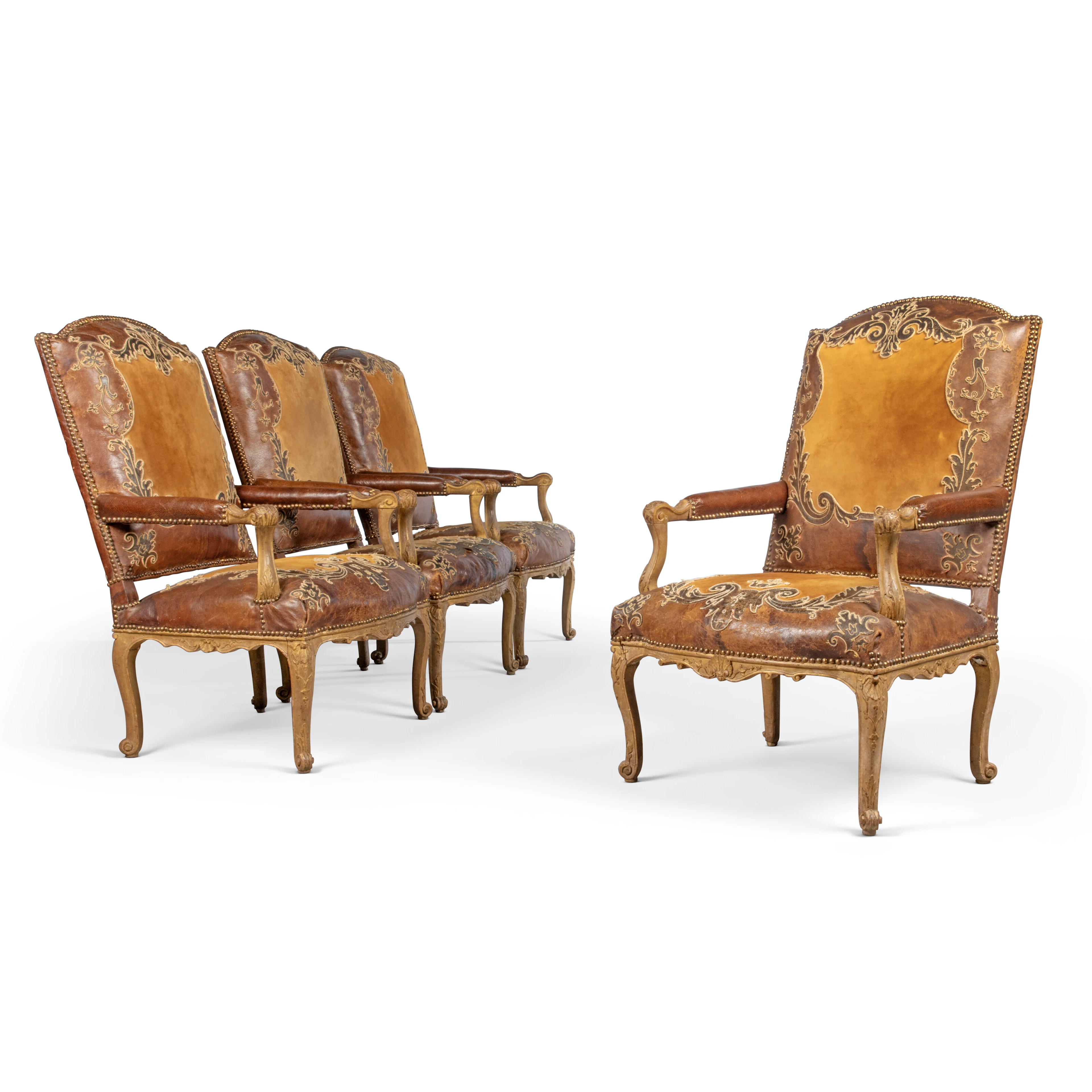A Set of Four Regence Giltwood Fauteuils