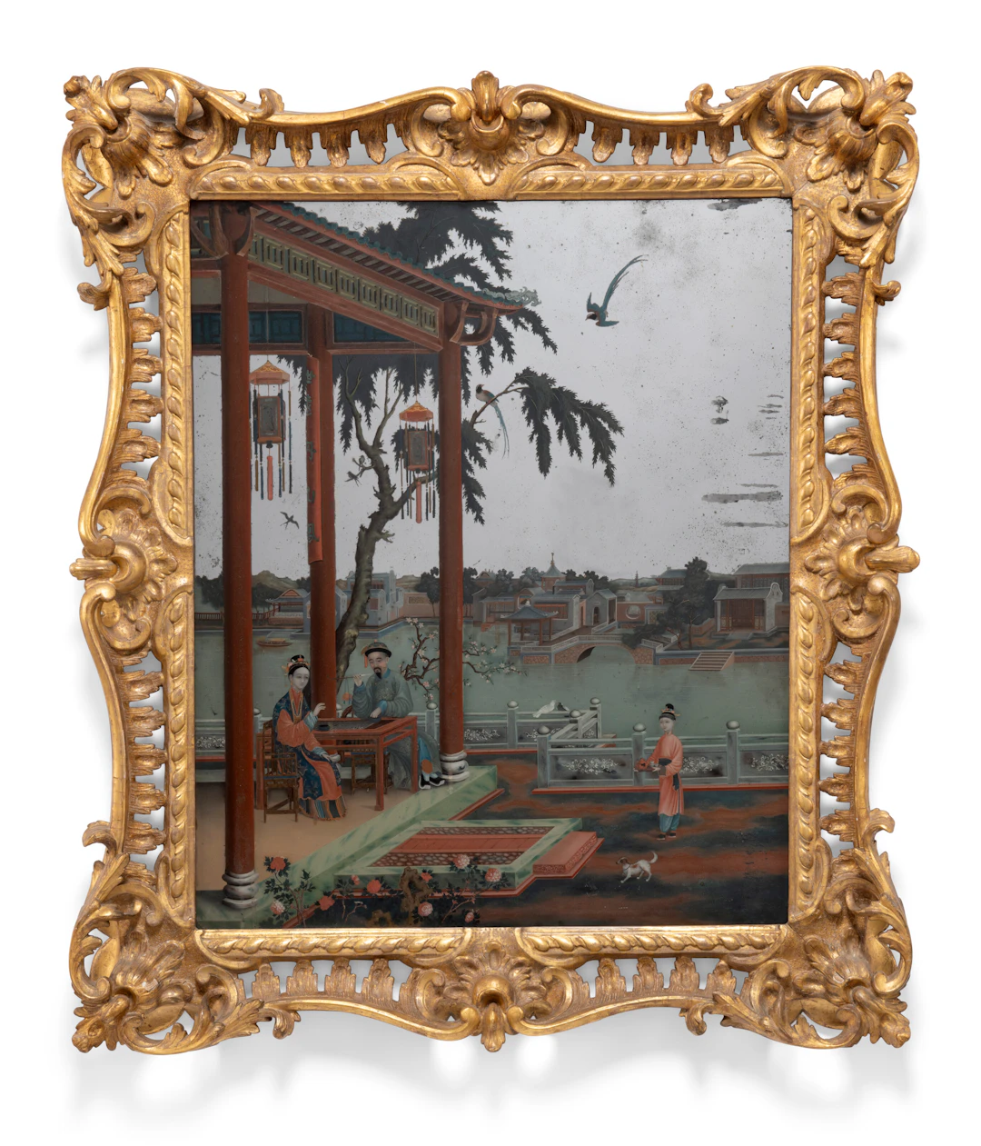 A Chinese Export Reverse Painted Mirror