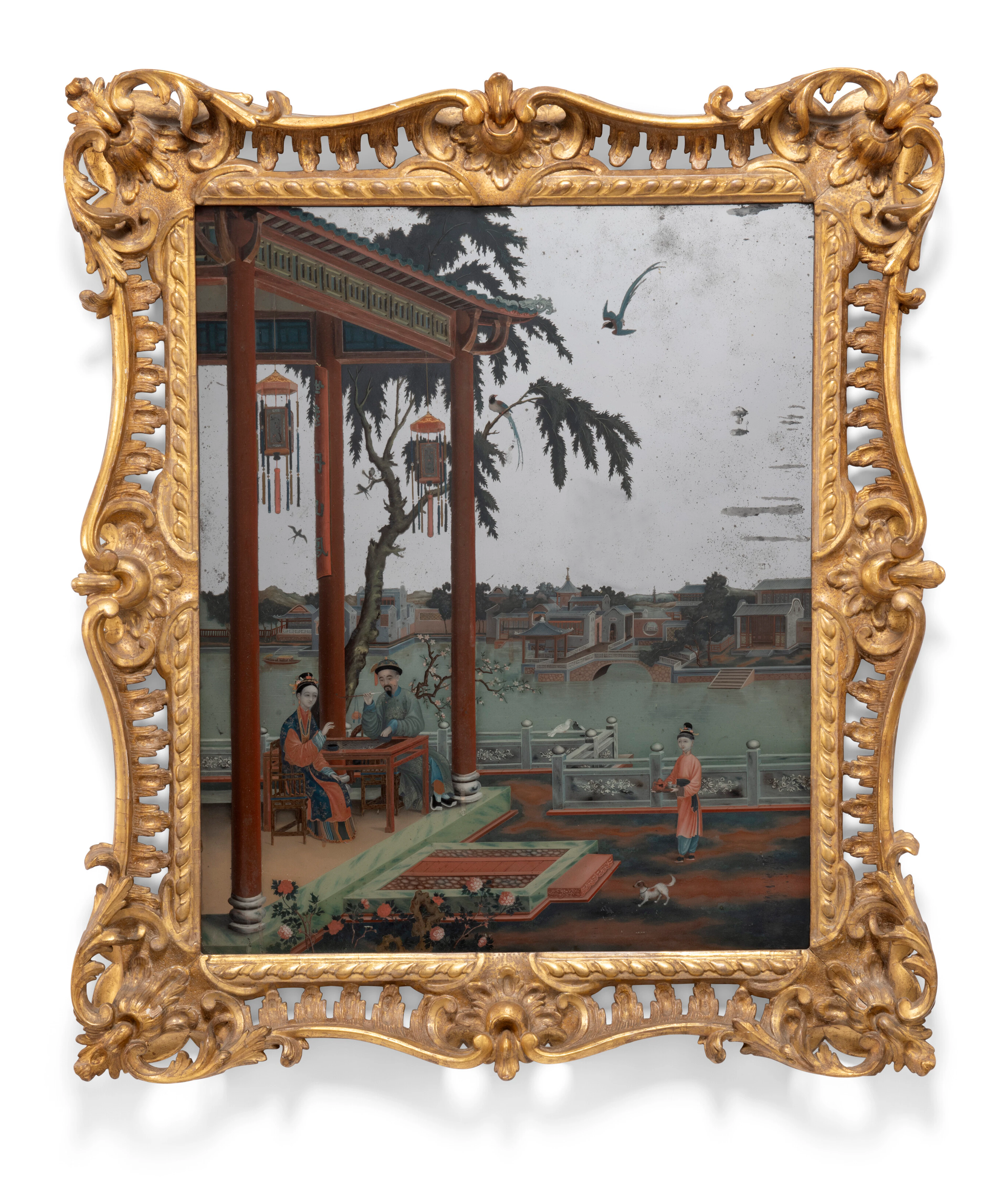 A Chinese Export Reverse Painted Mirror