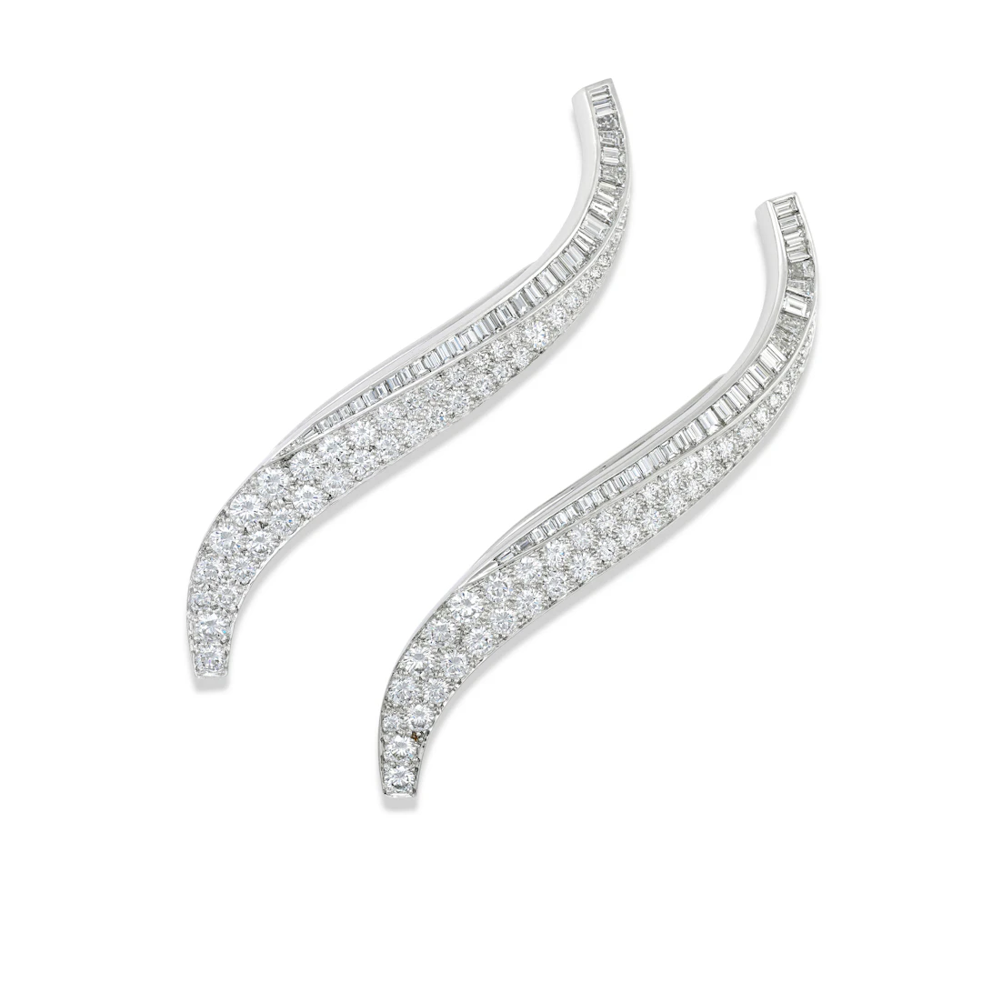 Van Cleef & Arpels Pair of Mid-20Th Century Diamond 'Flammes' Clip-Brooches