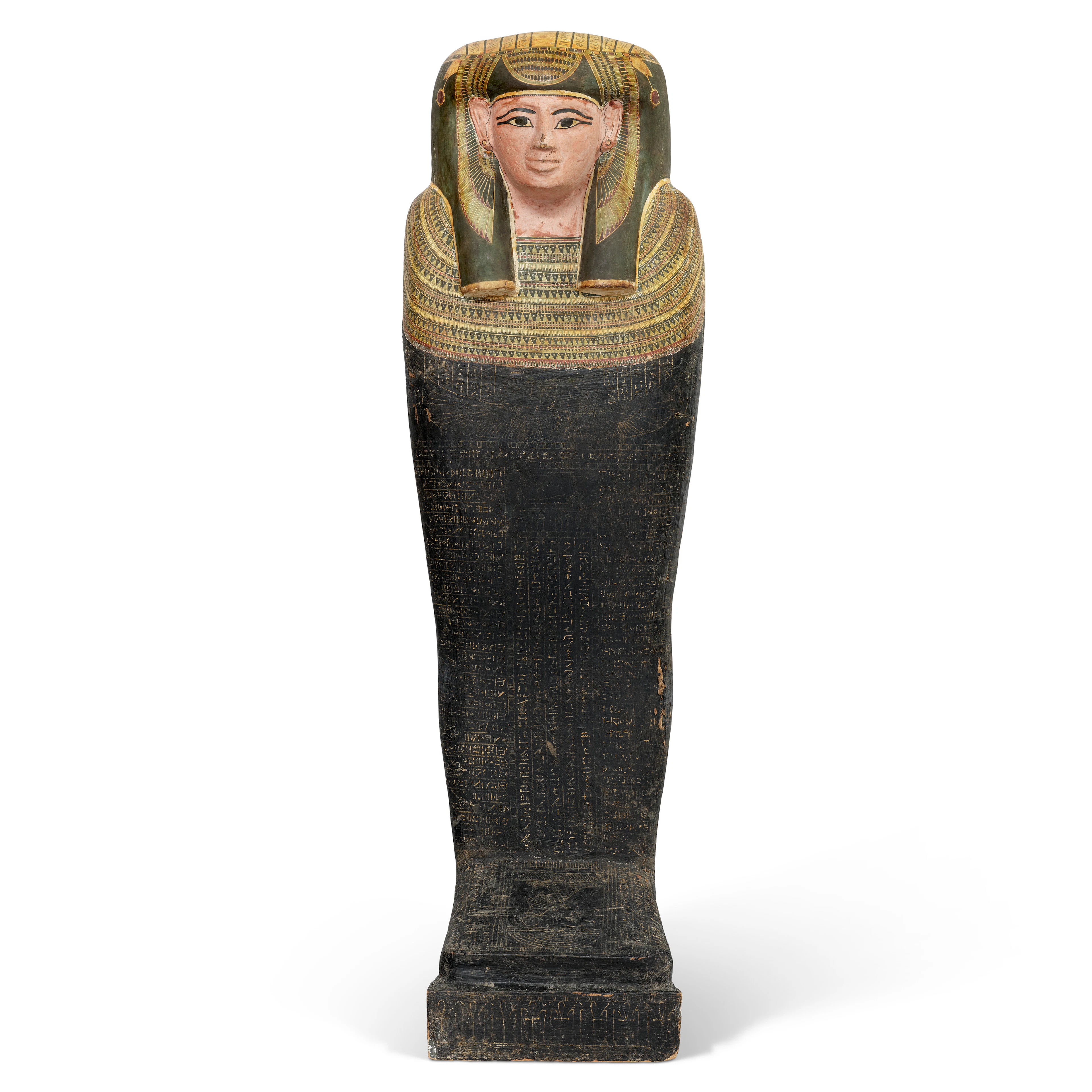SARCOPHAGES INTÉRIEUR ET EXTÉRIEUR ÉGYPTIENS EN FIGUIER SYCOMORE POLYCHROME