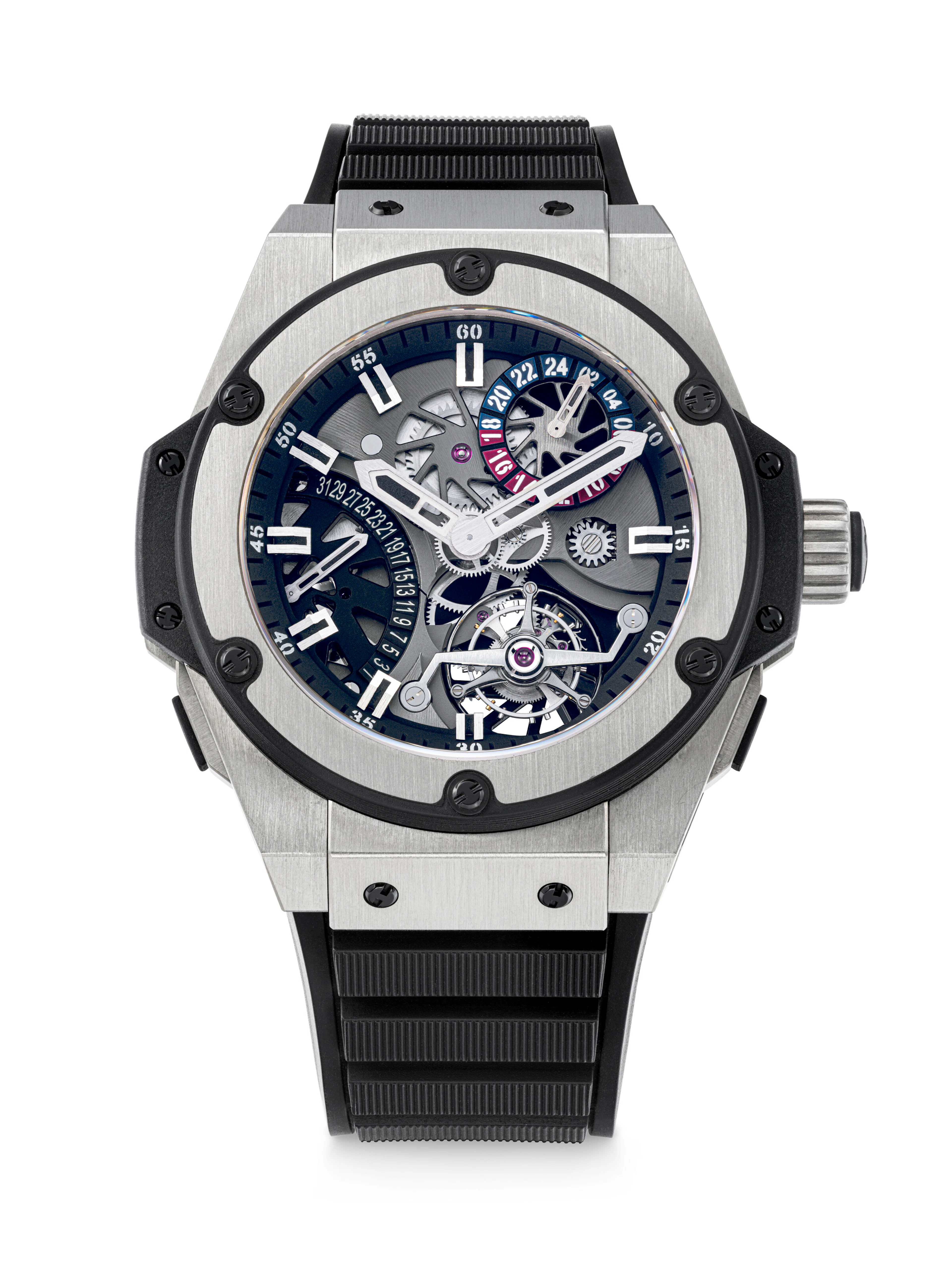 HUBLOT. A RARE TITANIUM AND ZIRCONIUM LIMITED EDITION SEMI-SKELETONISED