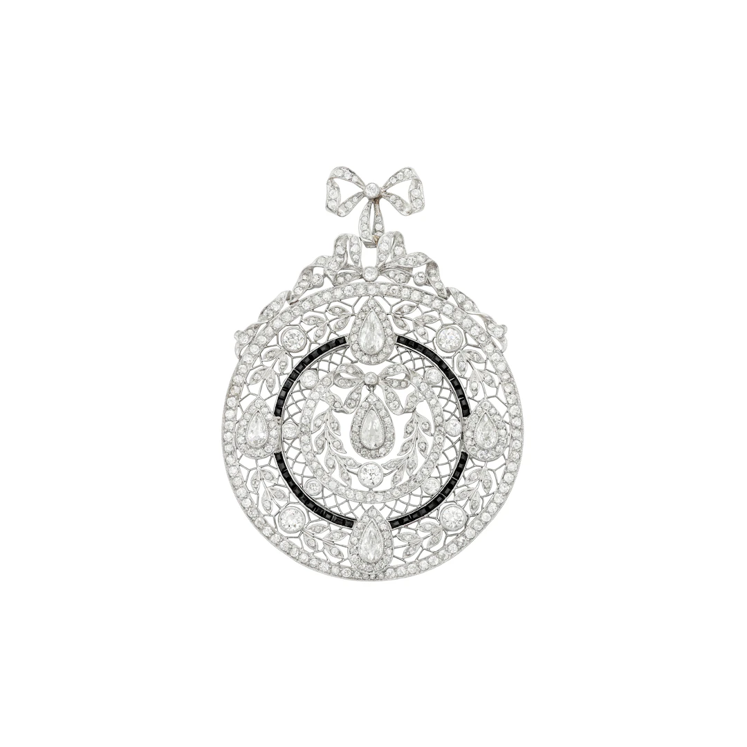 Belle Époque Diamond and Onyx Brooch