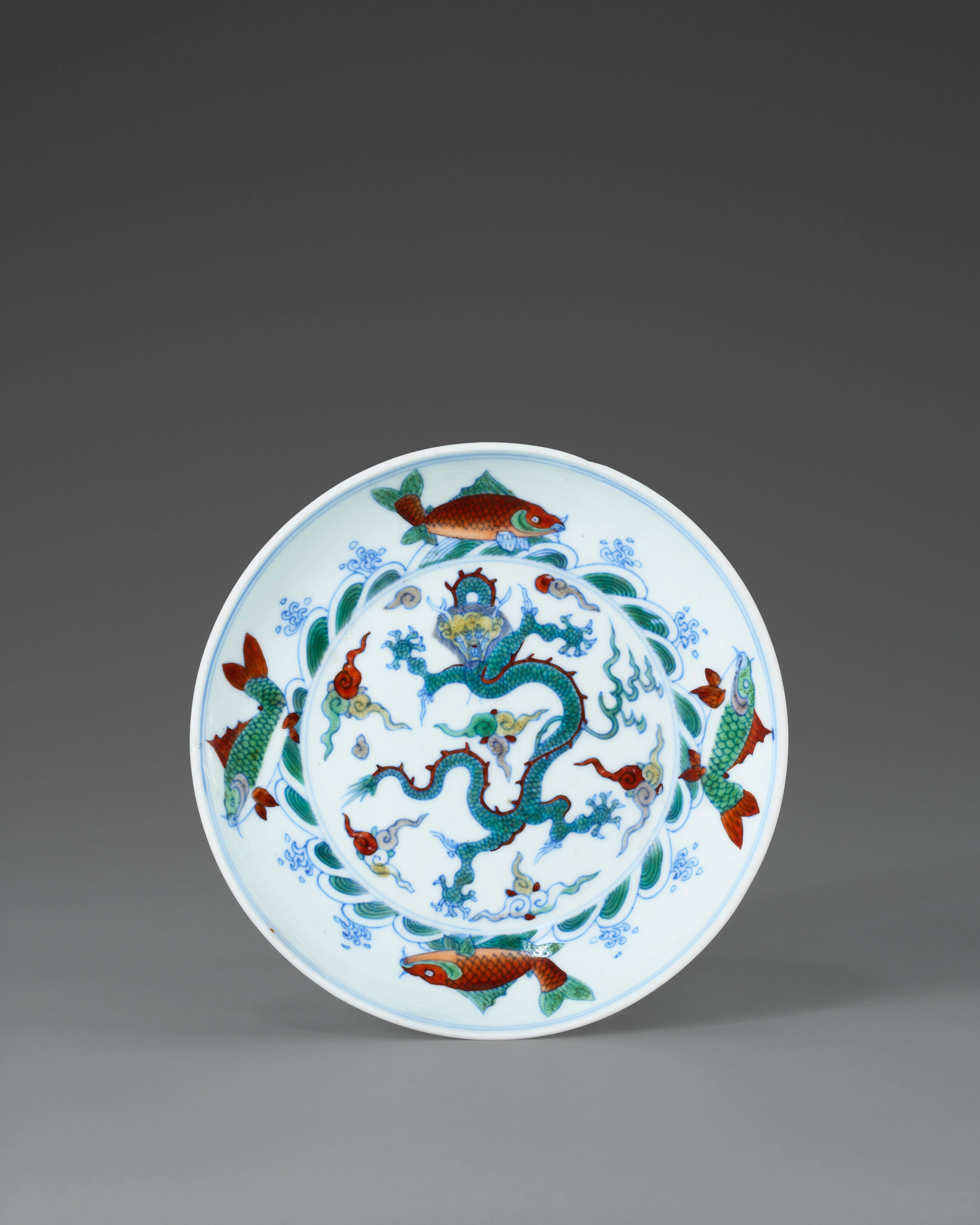 A Doucai 'Dragon and Fish' Dish