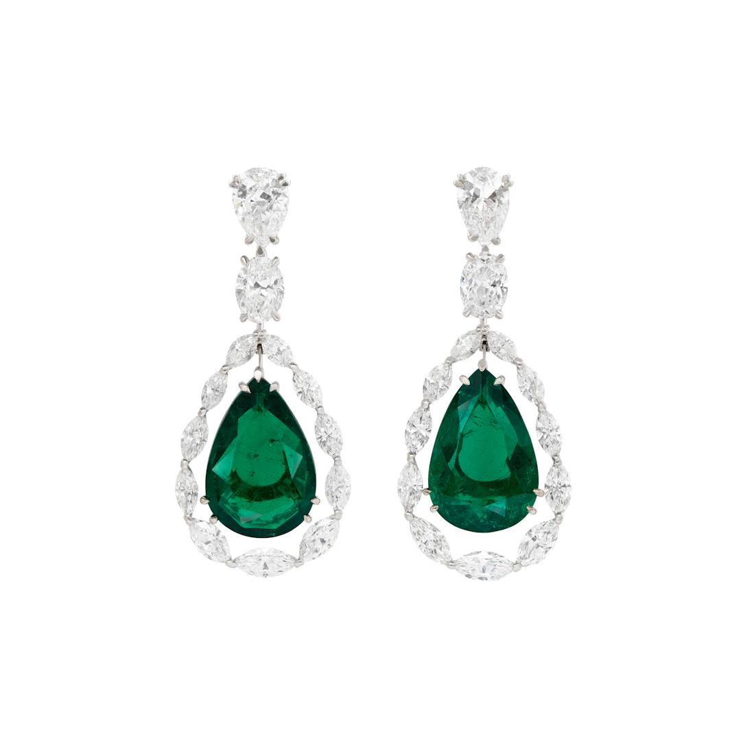 Important Pair of David Morris Emerald and Diamond Earrings