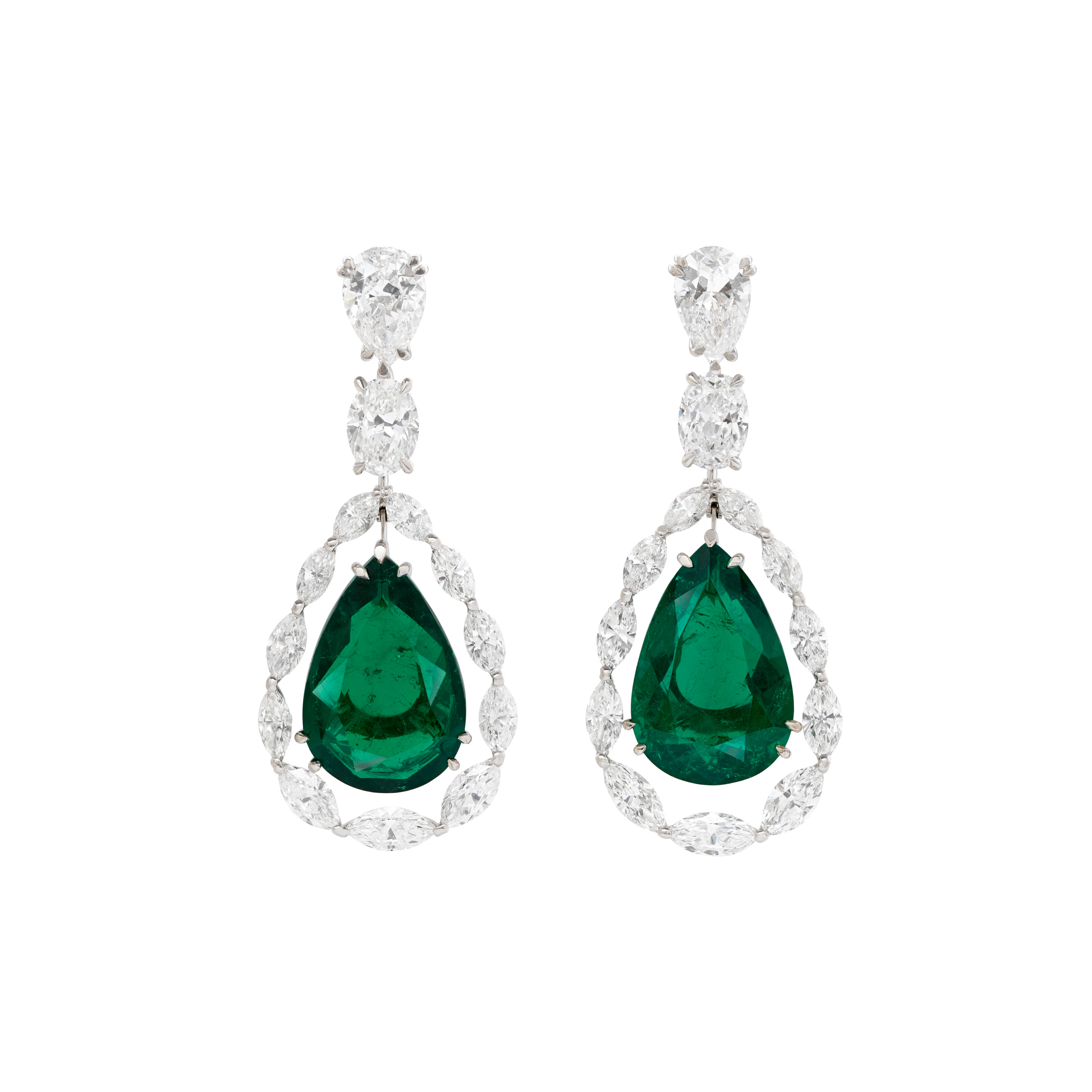 Important Pair of David Morris Emerald and Diamond Earrings