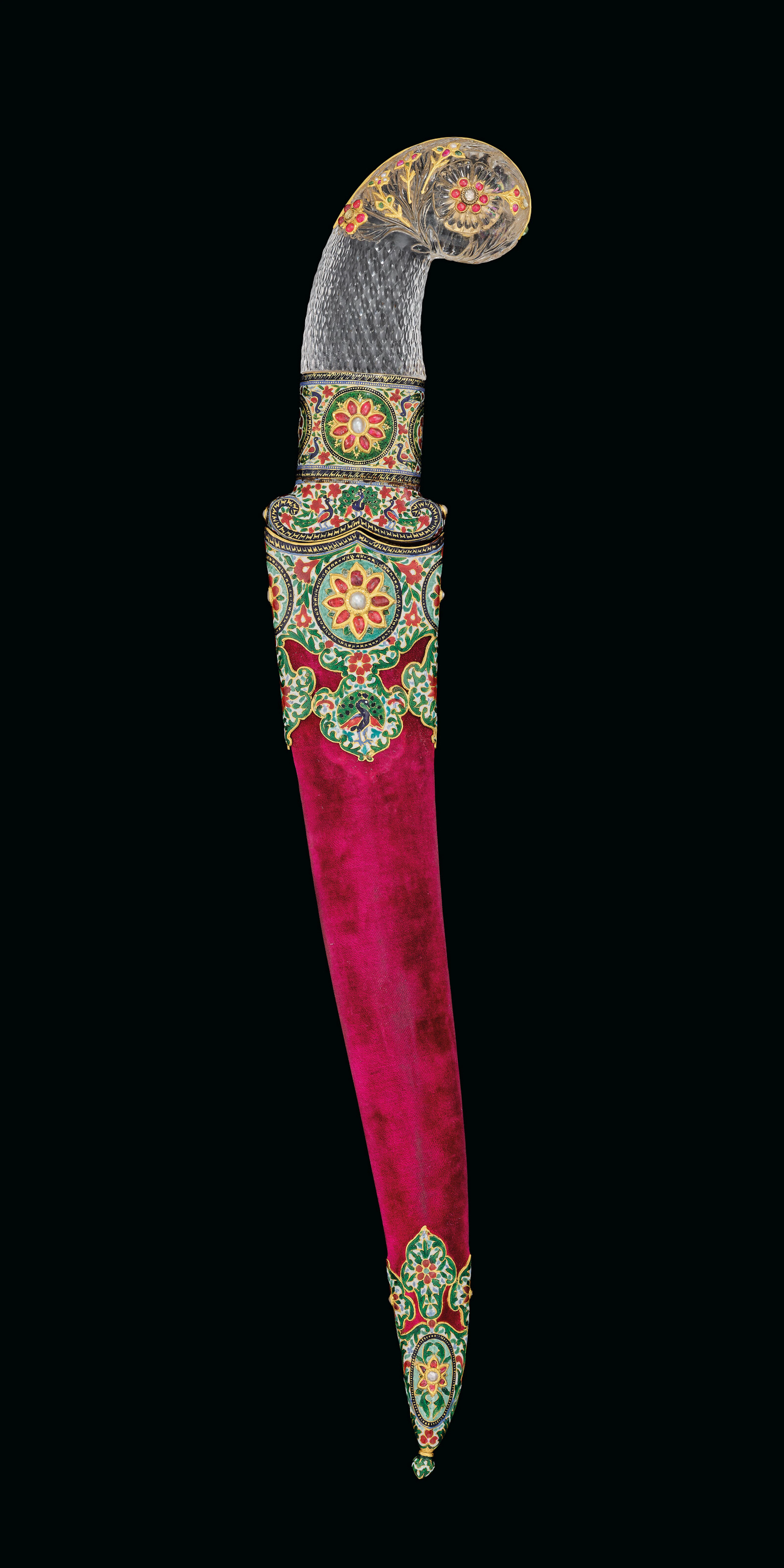A GEM-SET AND ENAMELLED ROCK CRYSTAL-HILTED DAGGER ( KHANJAR ) AND SCABBARD