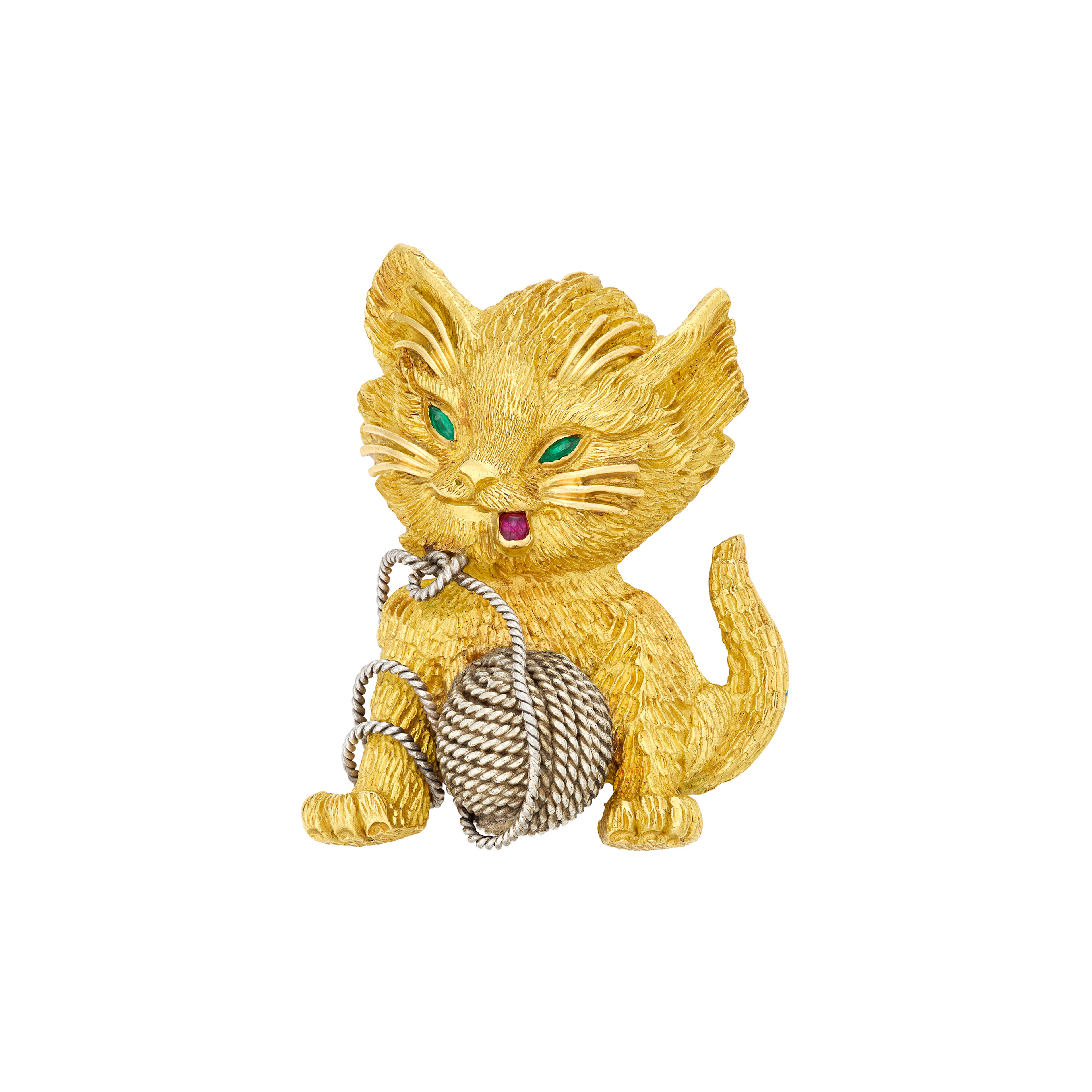 Tiffany & Co. Emerald, Ruby and Bi-Colored Gold Cat Brooch