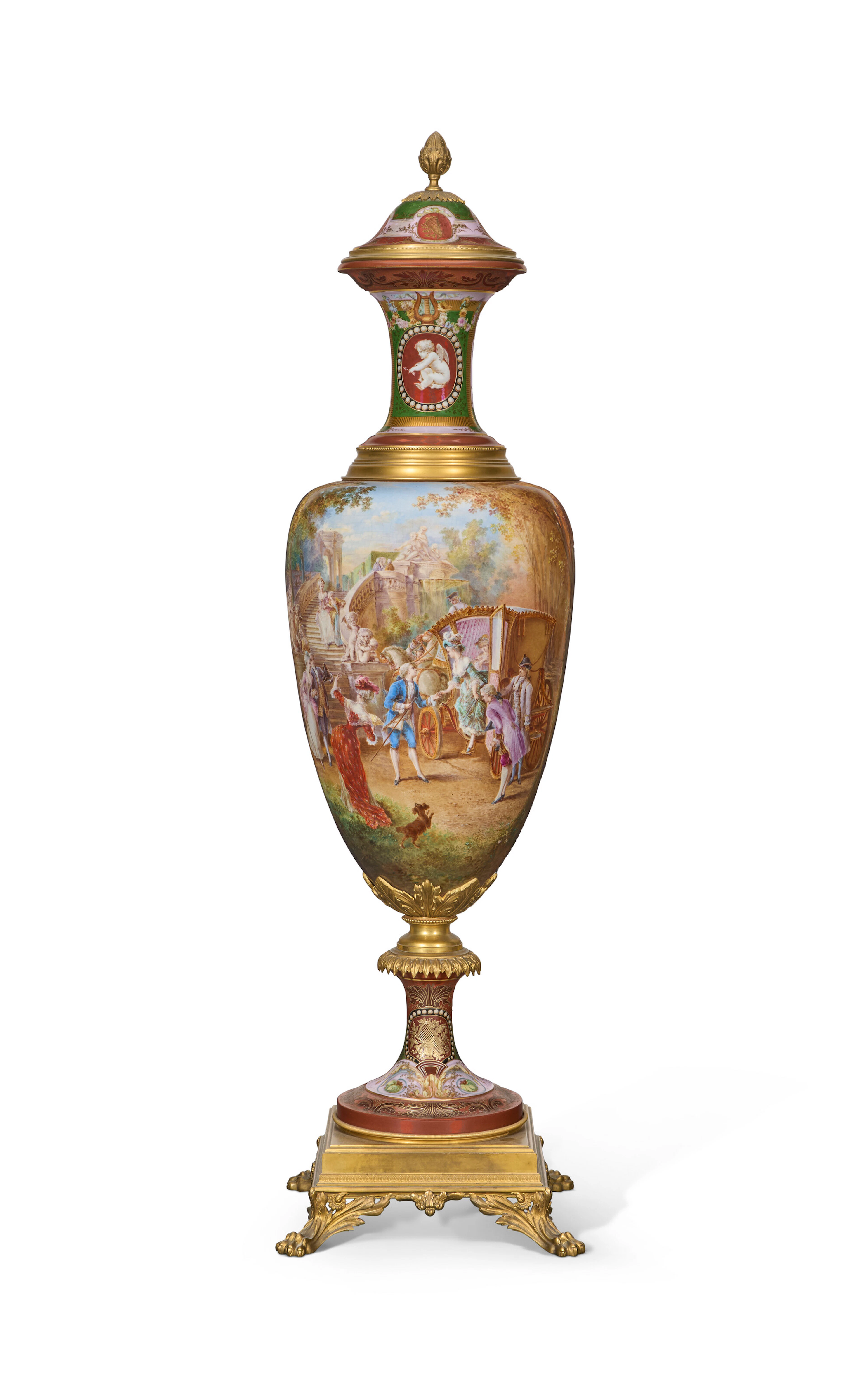 A Monumental Gilt-Metal Mounted Sevres Style Porcelain Toffee-Brown
