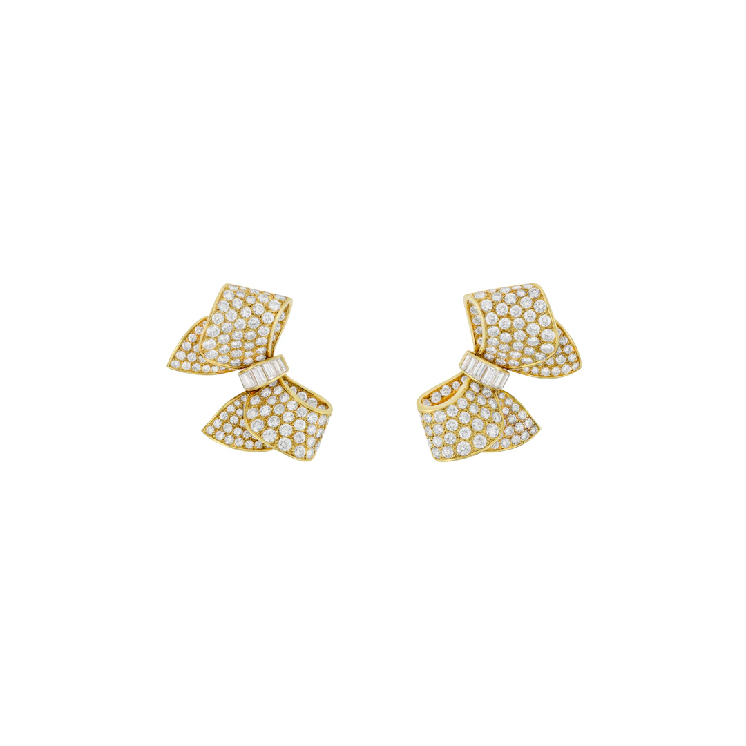 Boucheron Diamond and Gold Convertible Bow Earrings-Brooches