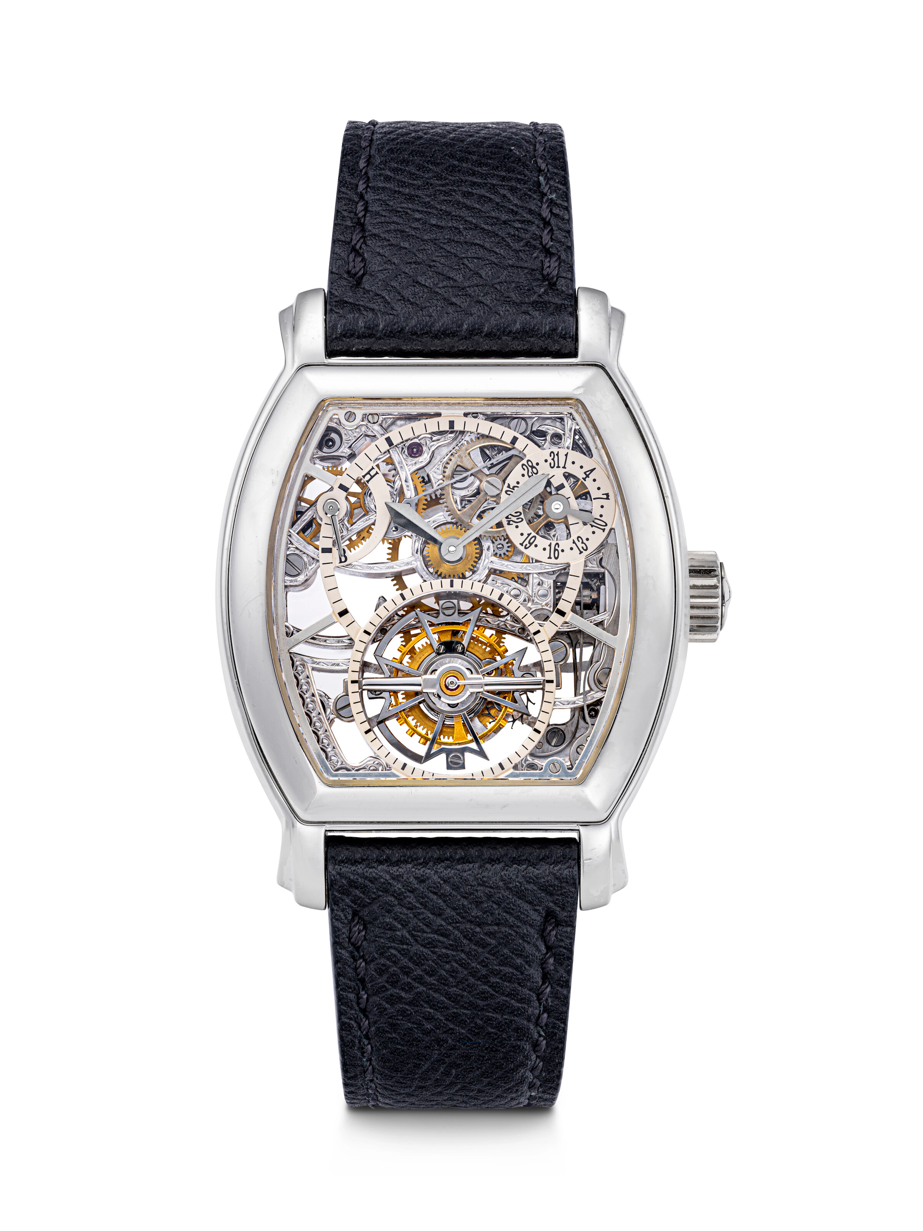VACHERON CONSTANTIN. A PLATINUM SKELETONISED TOURBILLON WRISTWATCH