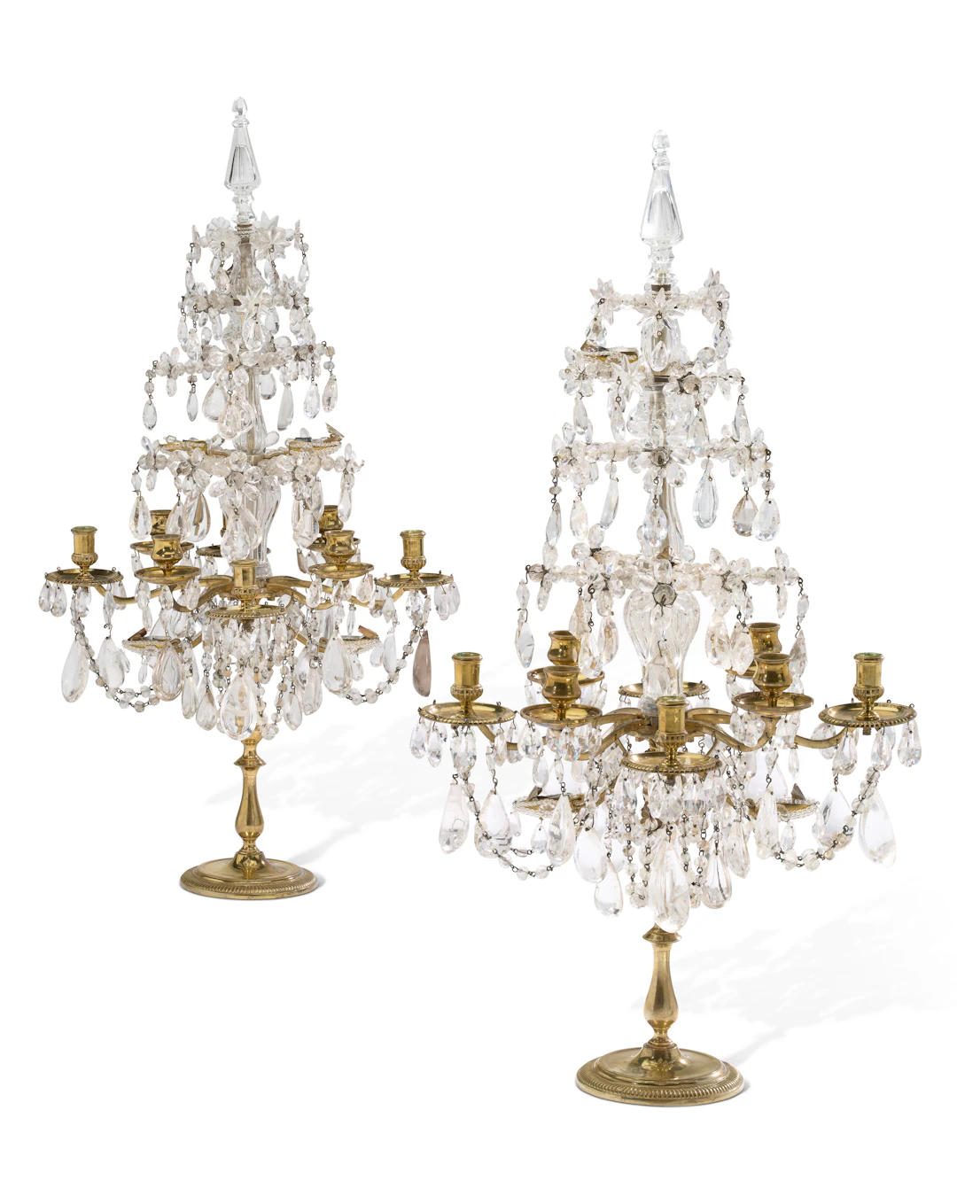 A Pair of Louis Xiv-Style Cut-Glass and Ormolu Eight-Light Girandoles