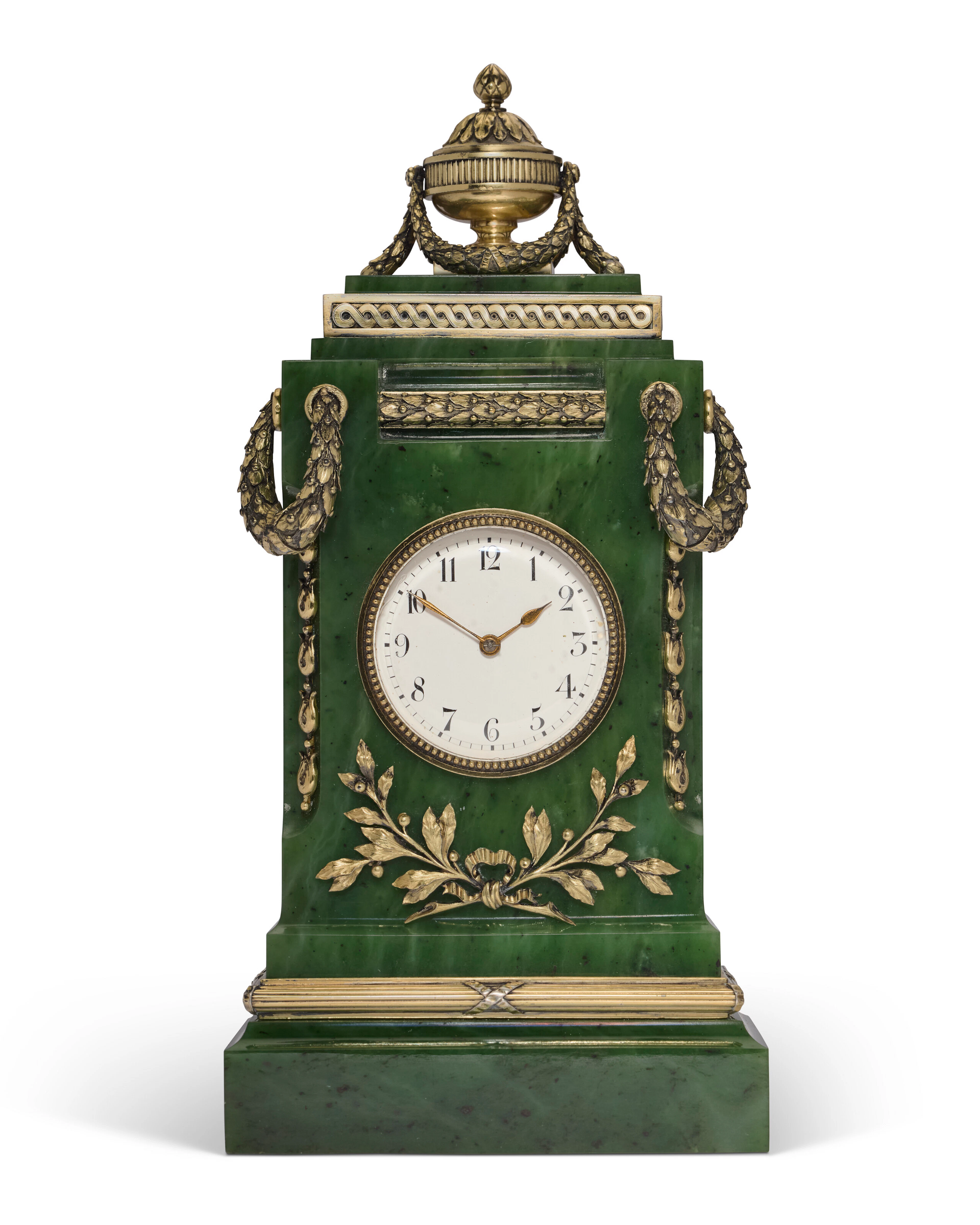 An Impressive Silver-Gilt Mounted Nephrite Mantel Clock