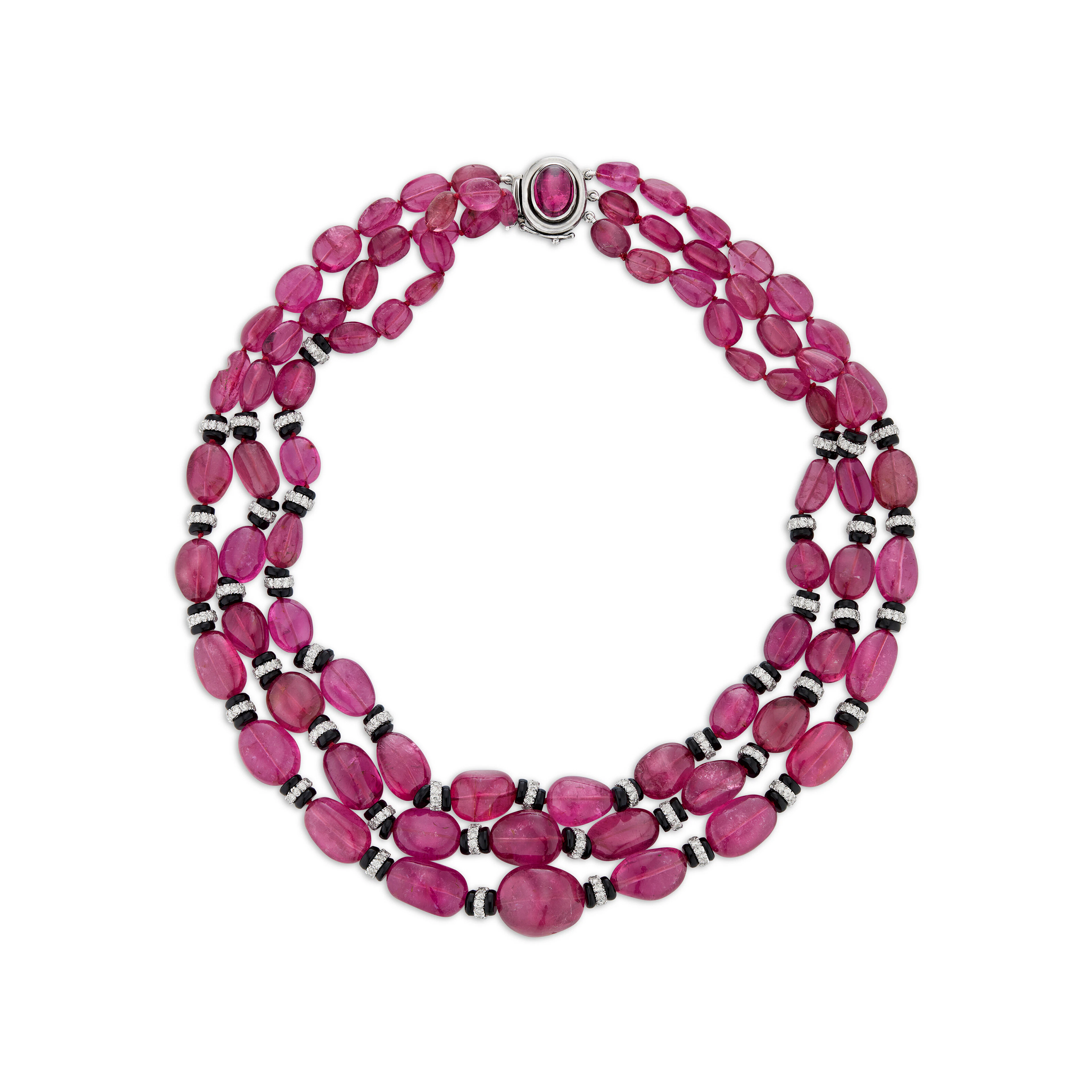 Tourmaline, Onyx and Diamond Multi-Strand Necklace