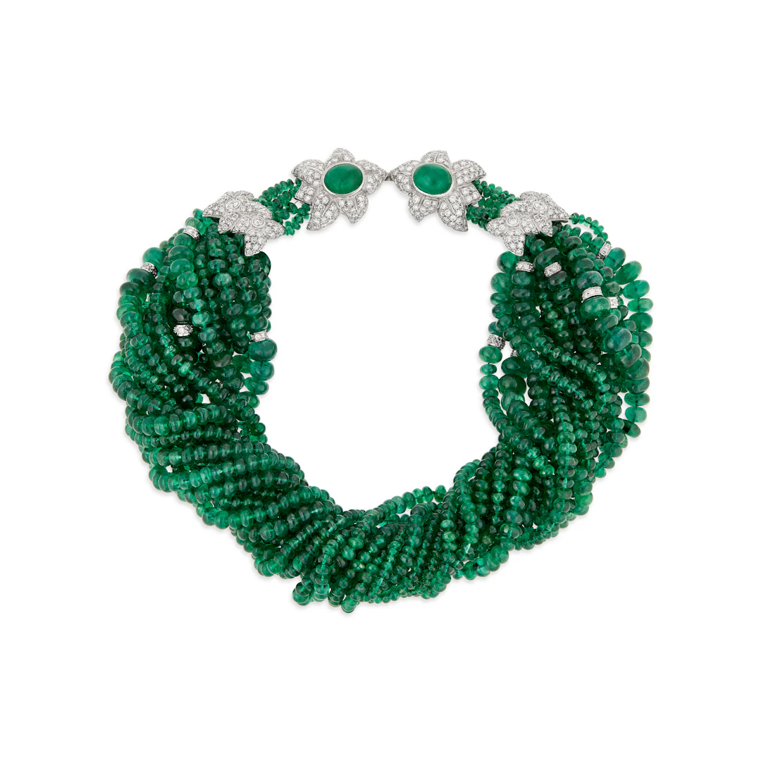 Multi-Strand Emerald and Diamond Necklace