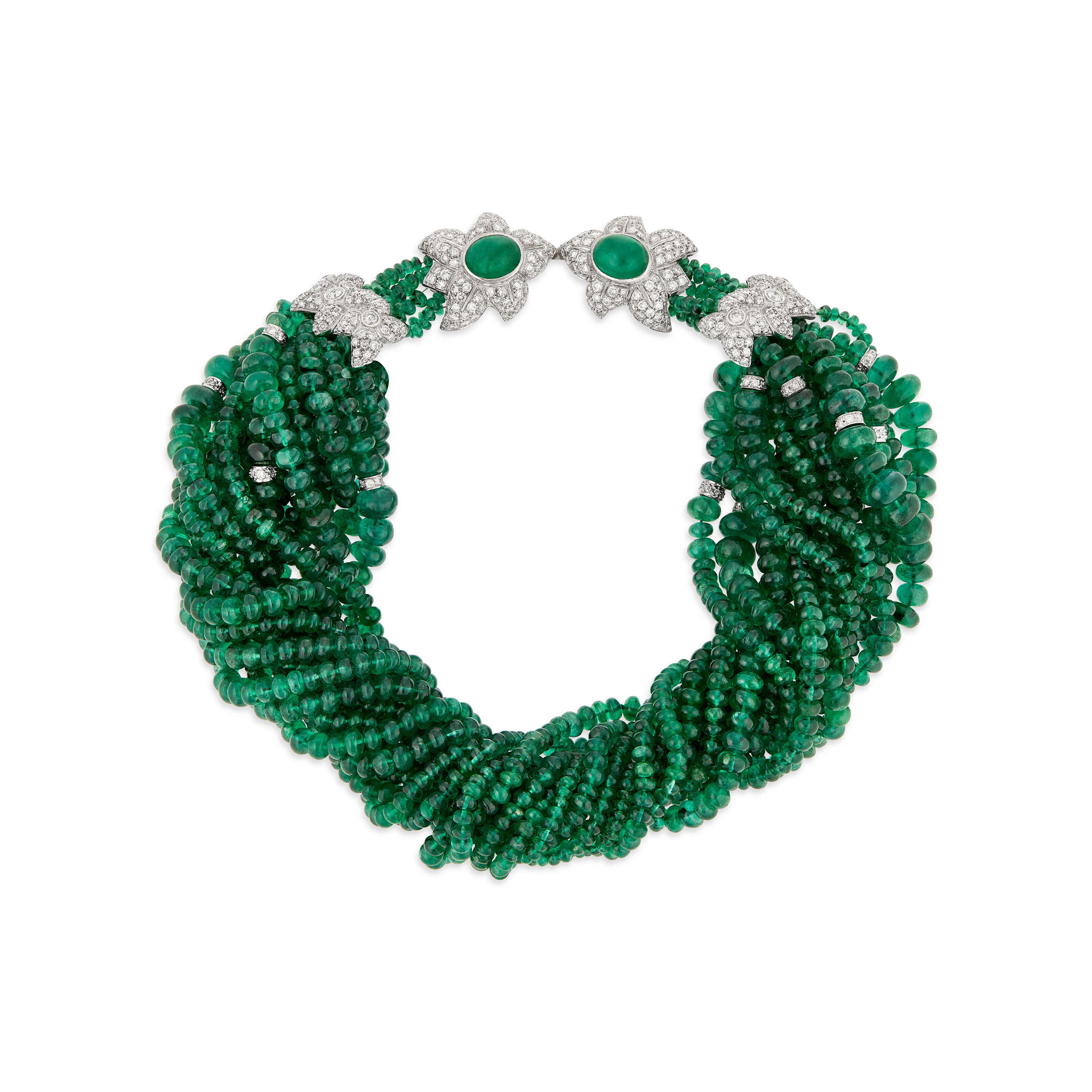 Multi-Strand Emerald and Diamond Necklace