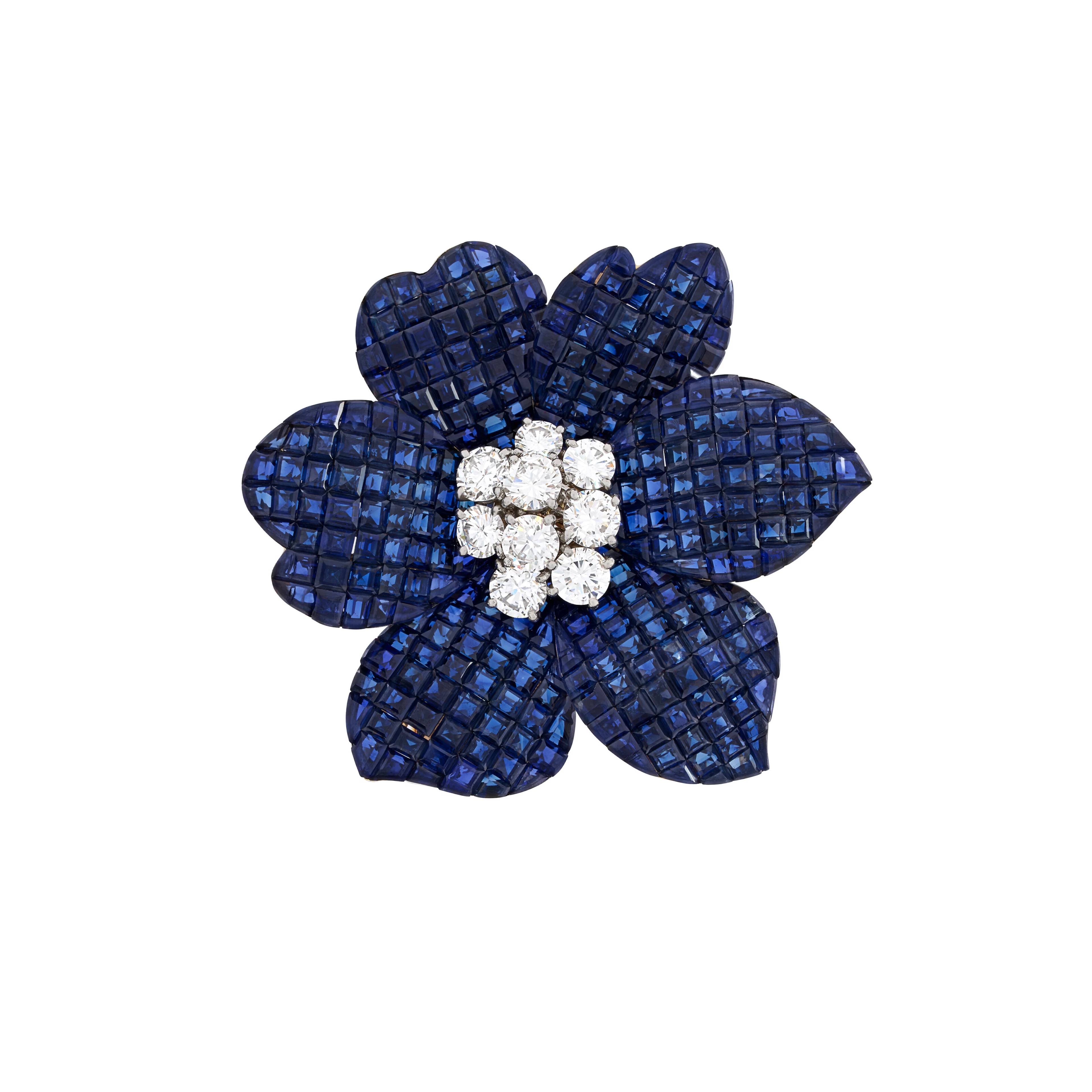 Van Cleef & Arpels Sapphire and Diamond 'Pivoine' Mystery-Set Clip-Brooch